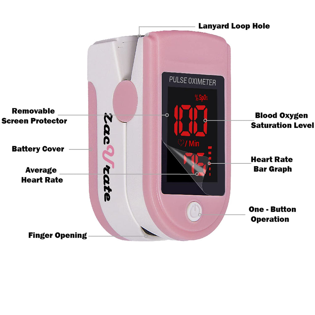 500DL Fingertip Pulse Oximeter Blood Oxygen Saturation Monitor with Silicone Cover, Batteries and Lanyard