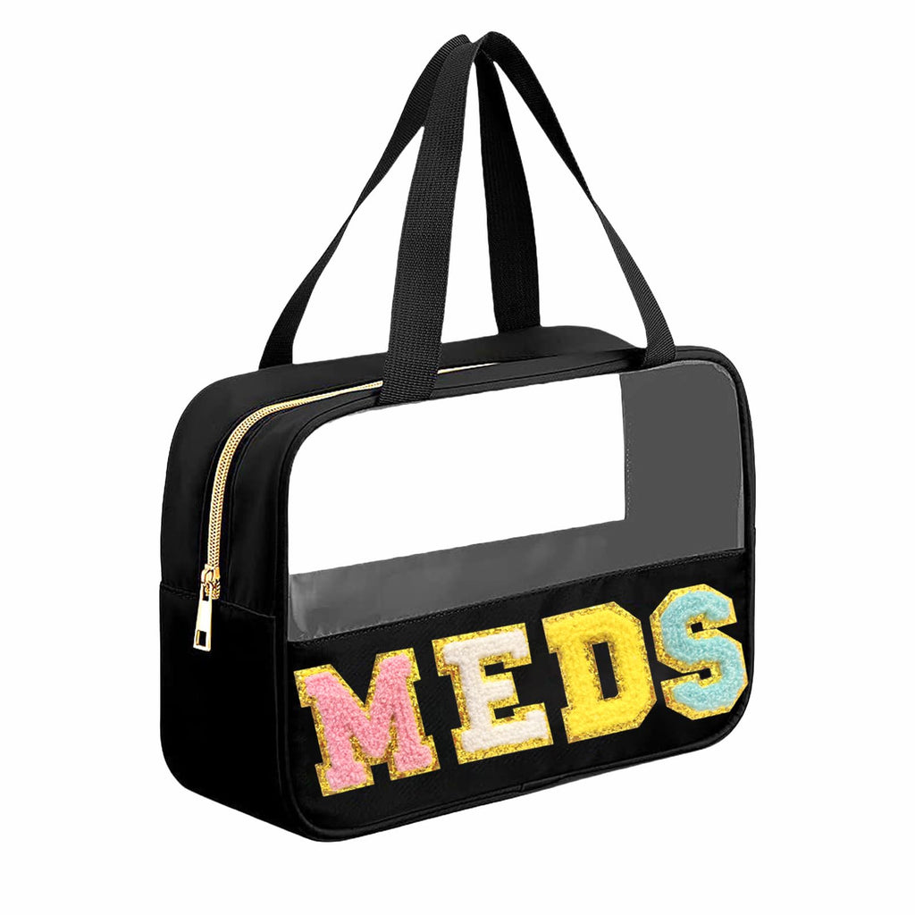 Letter MEDS Bag Clear Medical Medicine bag for Traveling Preppy Emergency Patch Bag with Handle