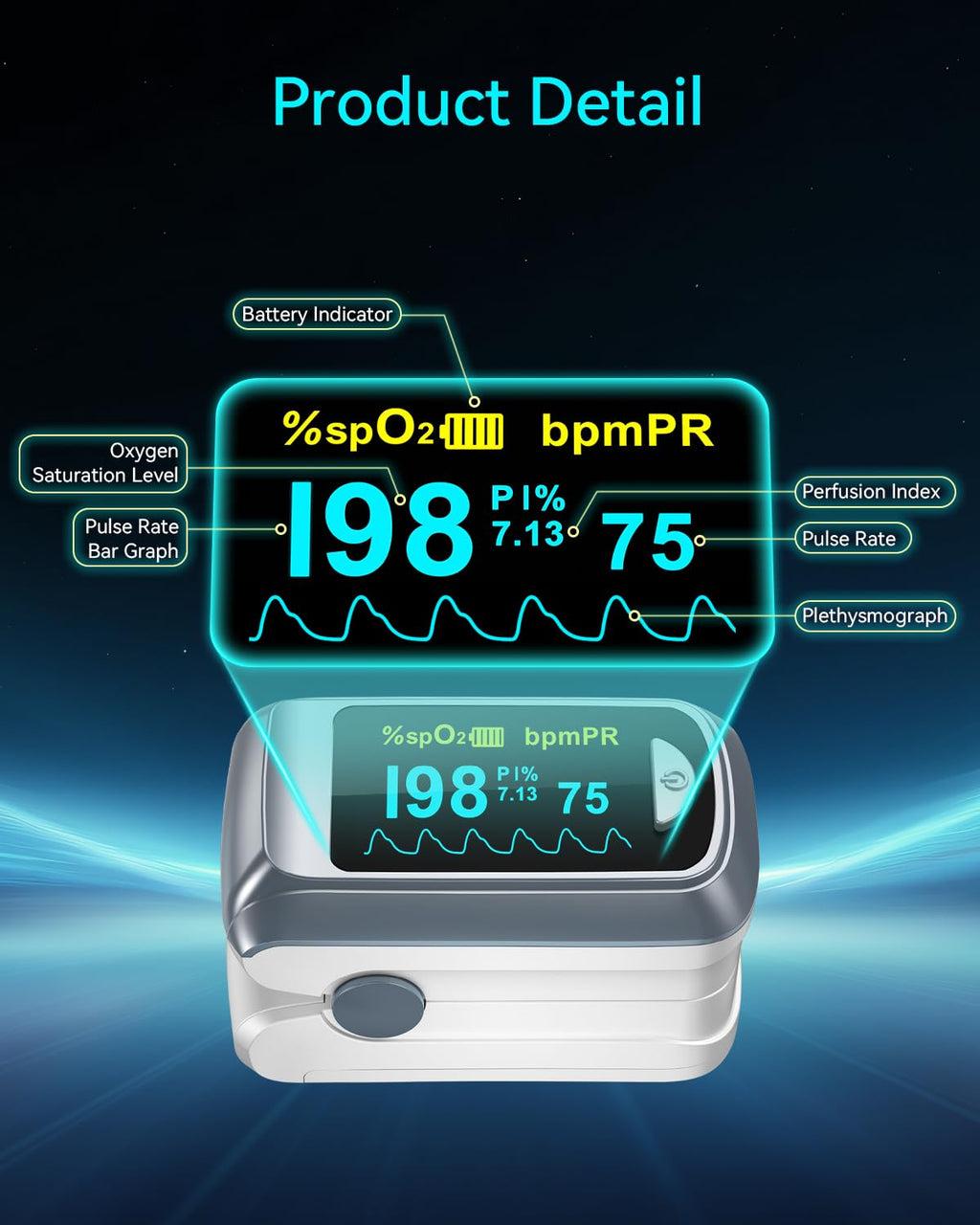 Fingertip Pulse Oximeter Blood Oxygen Saturation Monitor Pulse