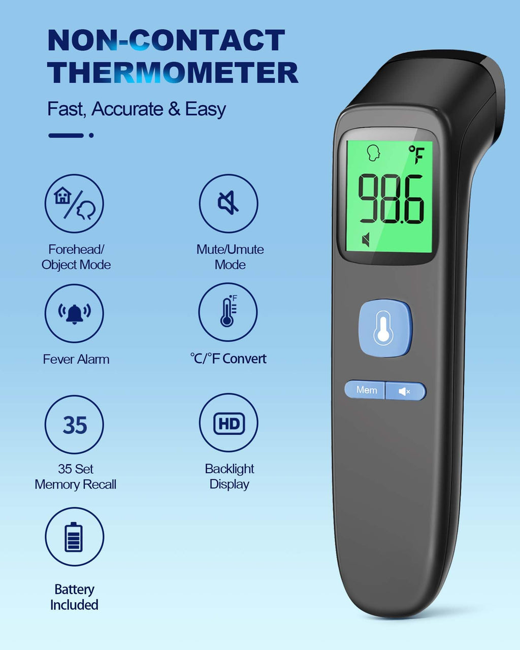 No-Touch Forehead Thermometer for Adults