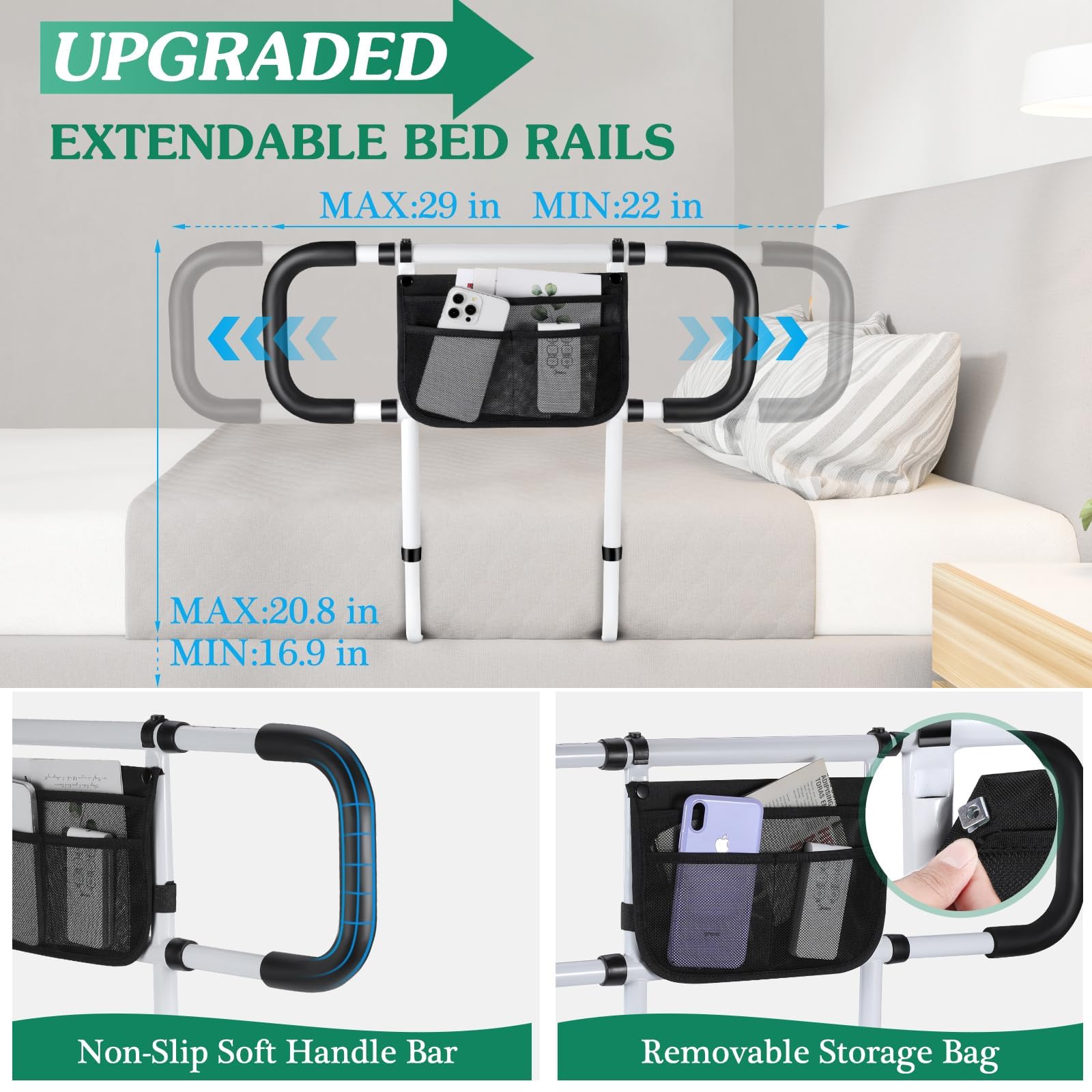 Bed Rails for Elderly Adults Safety - Extended Bed Assist Rail for Seniors - Adjustable Beds Side