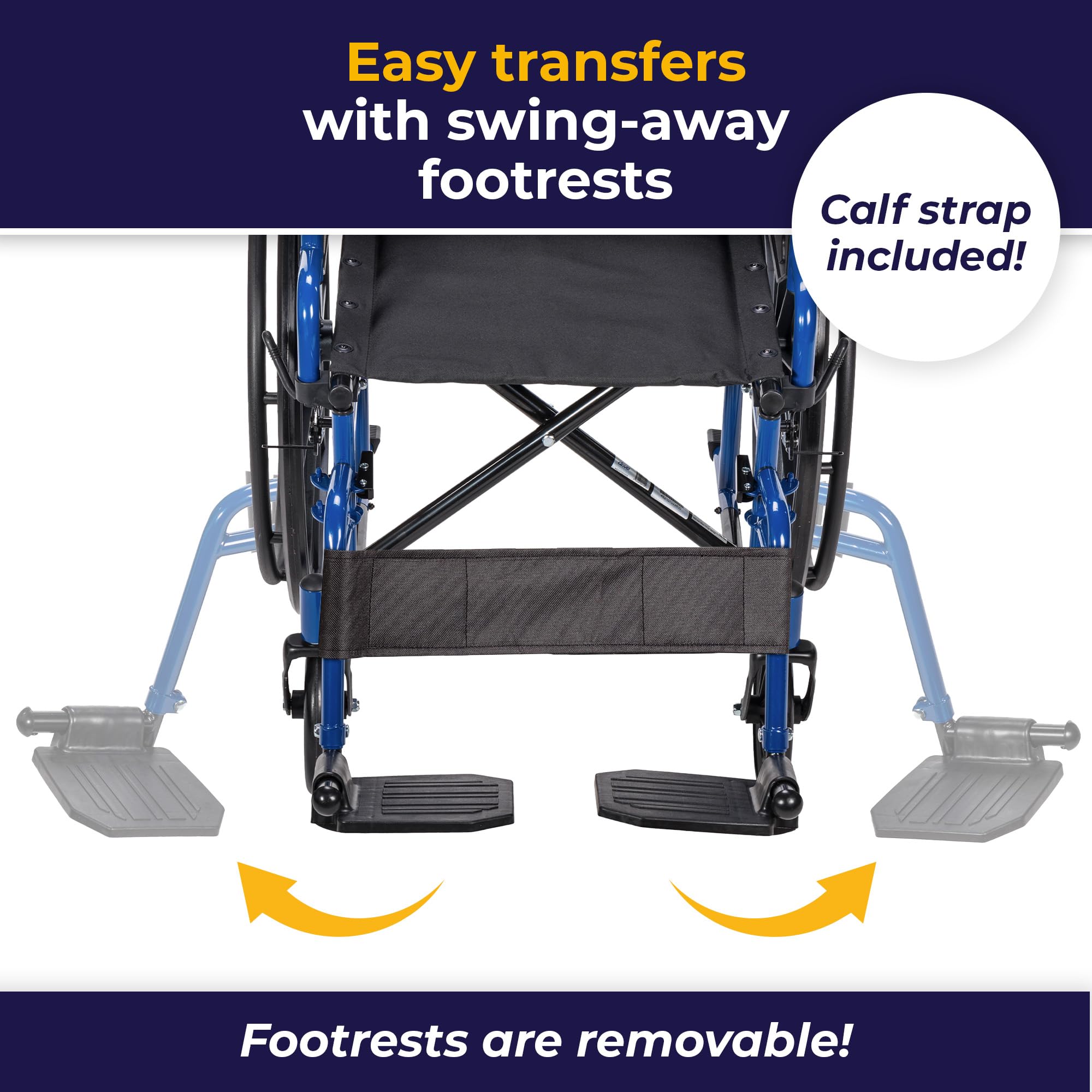 Medical Blue Streak Lightweight Wheelchair - Portable Folding Mobility Aid - Swing-Away