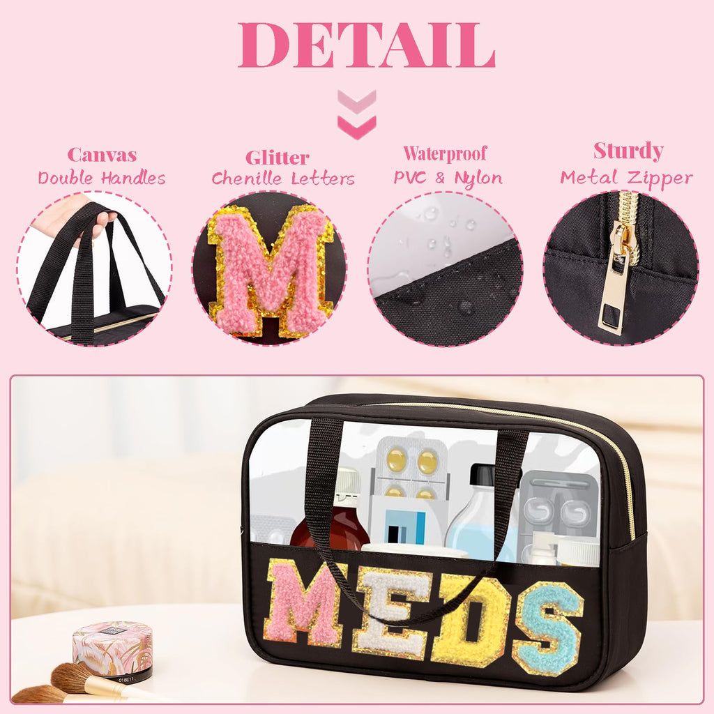 Letter MEDS Bag Clear Medical Medicine bag for Traveling Preppy Emergency Patch Bag with Handle