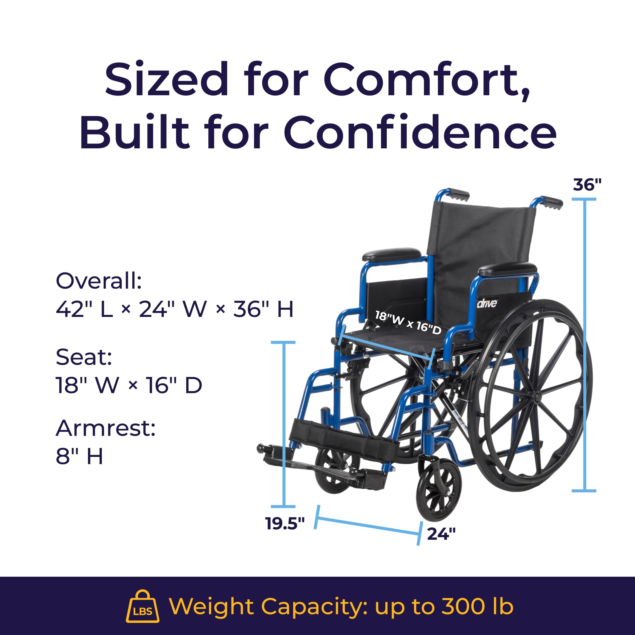 Medical Blue Streak Lightweight Wheelchair - Portable Folding Mobility Aid - Swing-Away