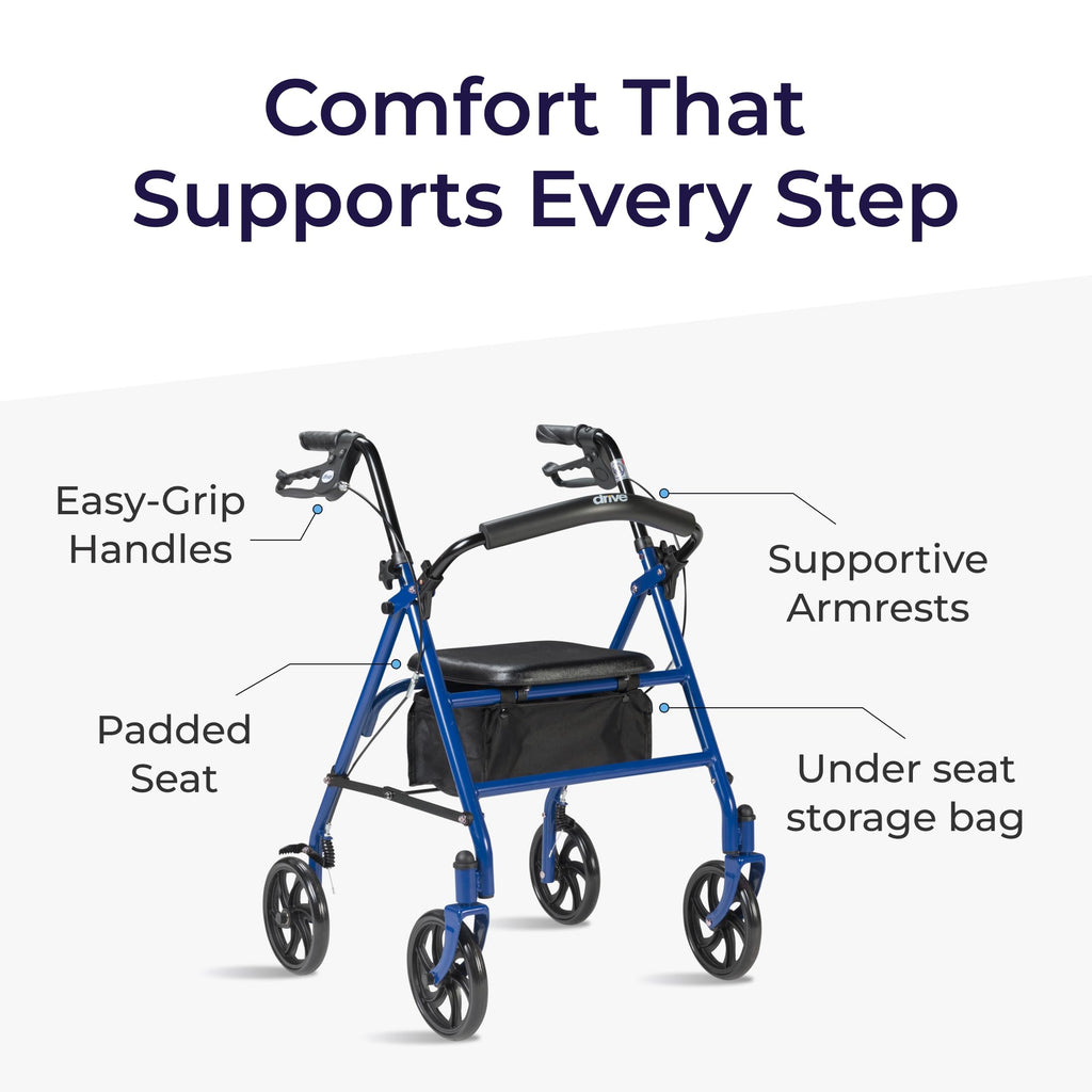 Medical Rollator Walker with Seat - Stable Mobility Support - Height Adjustable
