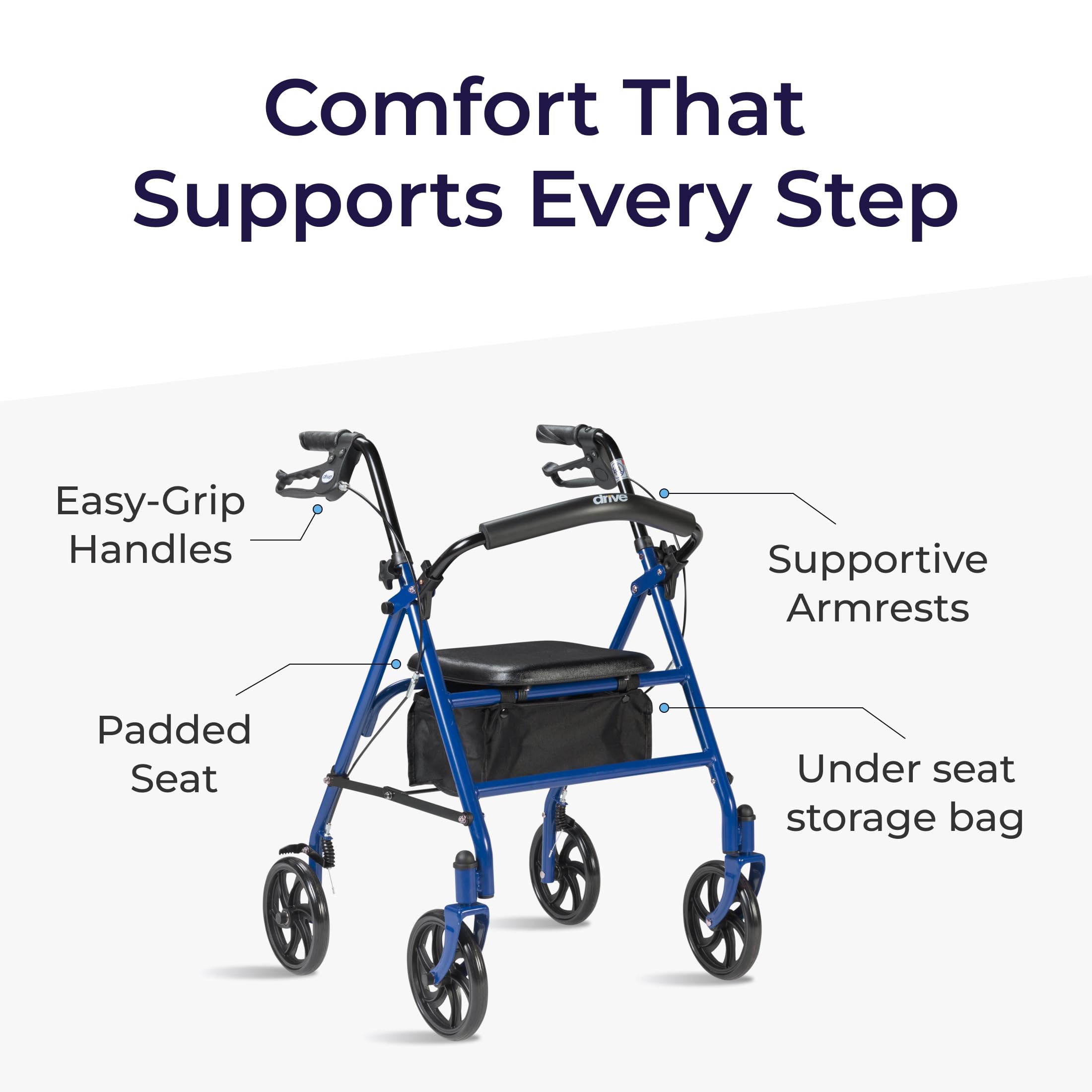 Medical Rollator Walker with Seat - Stable Mobility Support - Height Adjustable