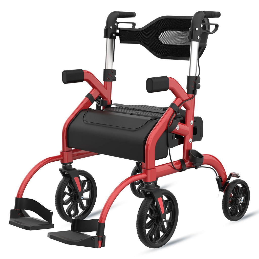 Walkers for Seniors, 2 in 1 Rollator Walker with Seat, 10" Front & 8" Rear Big Wheels, Walker Wheelchair Combo