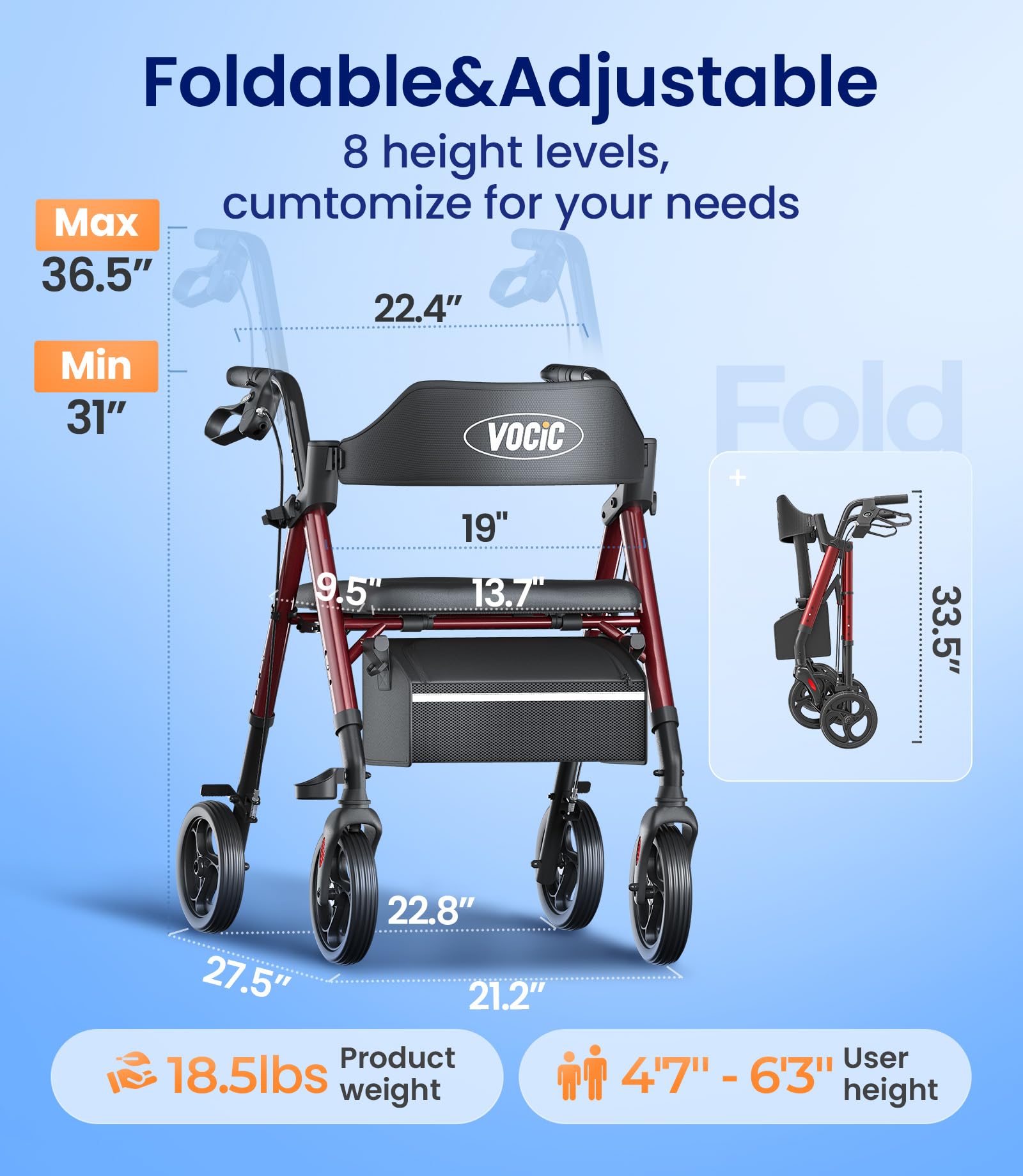 Walkers for Seniors, Z21 Rollator Walker with Seat Supports 350lb