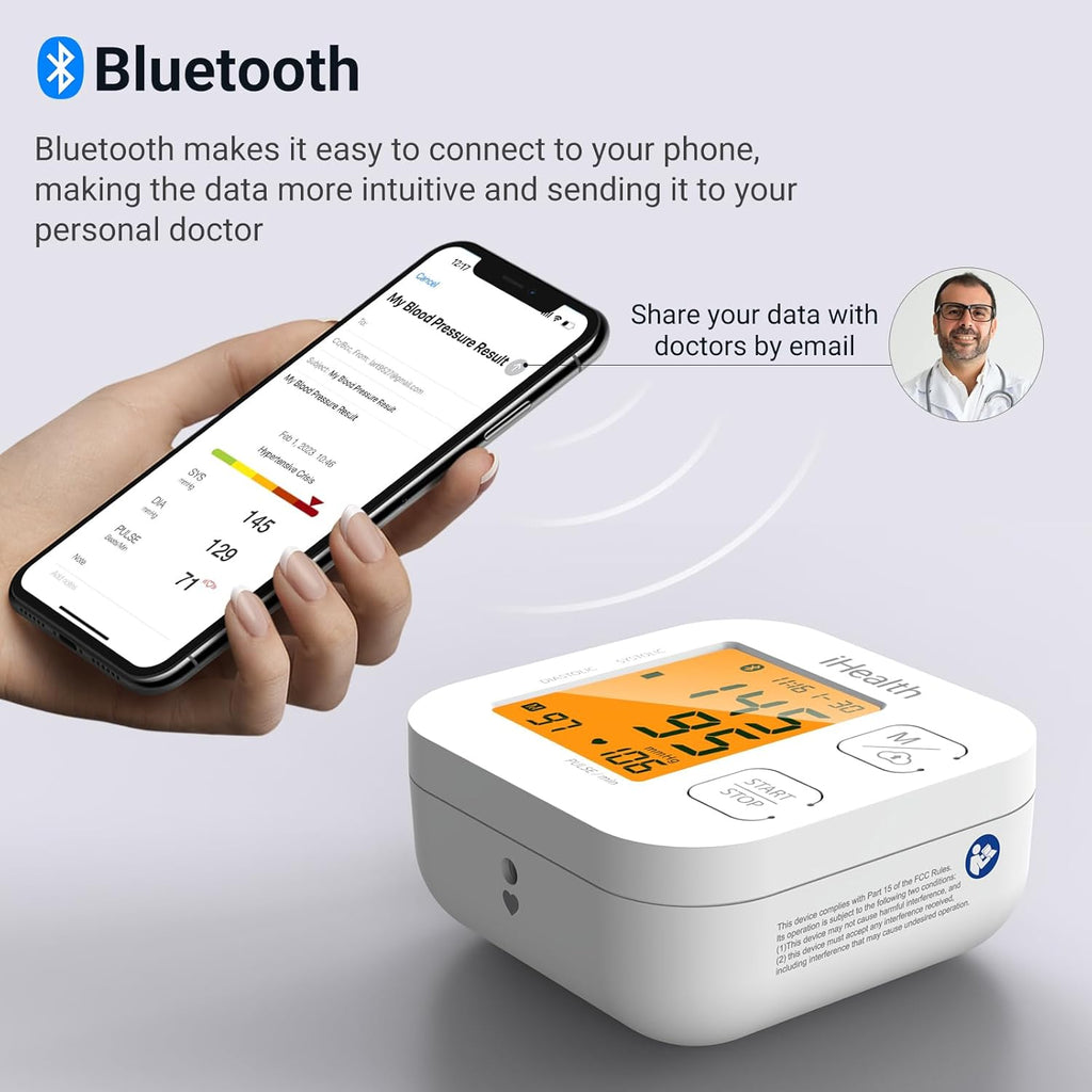 Health Track Smart Upper Arm Blood Pressure Monitor,  fits Standard to Large Adult Arms, Bluetooth Compatible for iOS & Android Devices