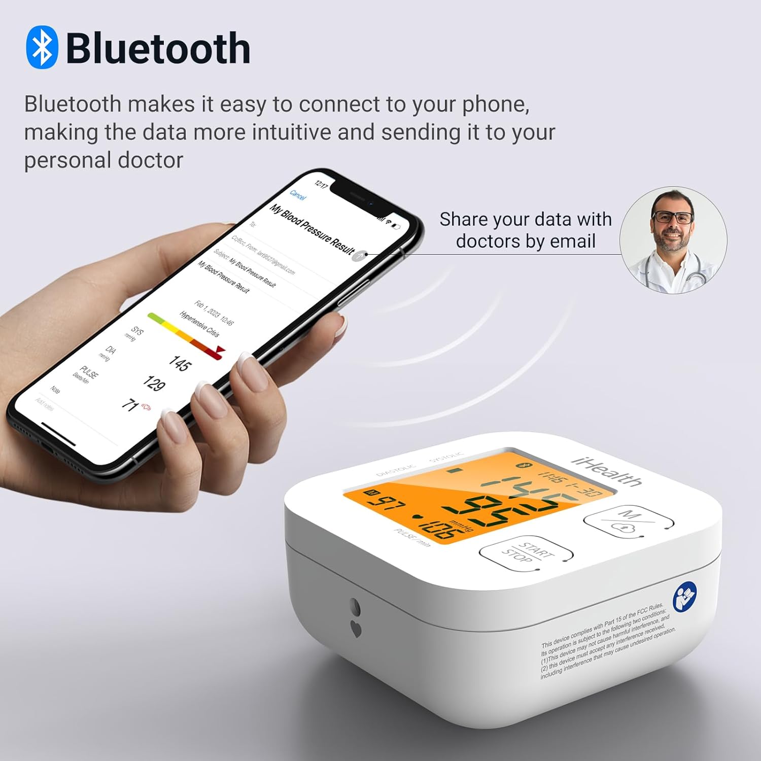 Health Track Smart Upper Arm Blood Pressure Monitor,  fits Standard to Large Adult Arms, Bluetooth Compatible for iOS & Android Devices