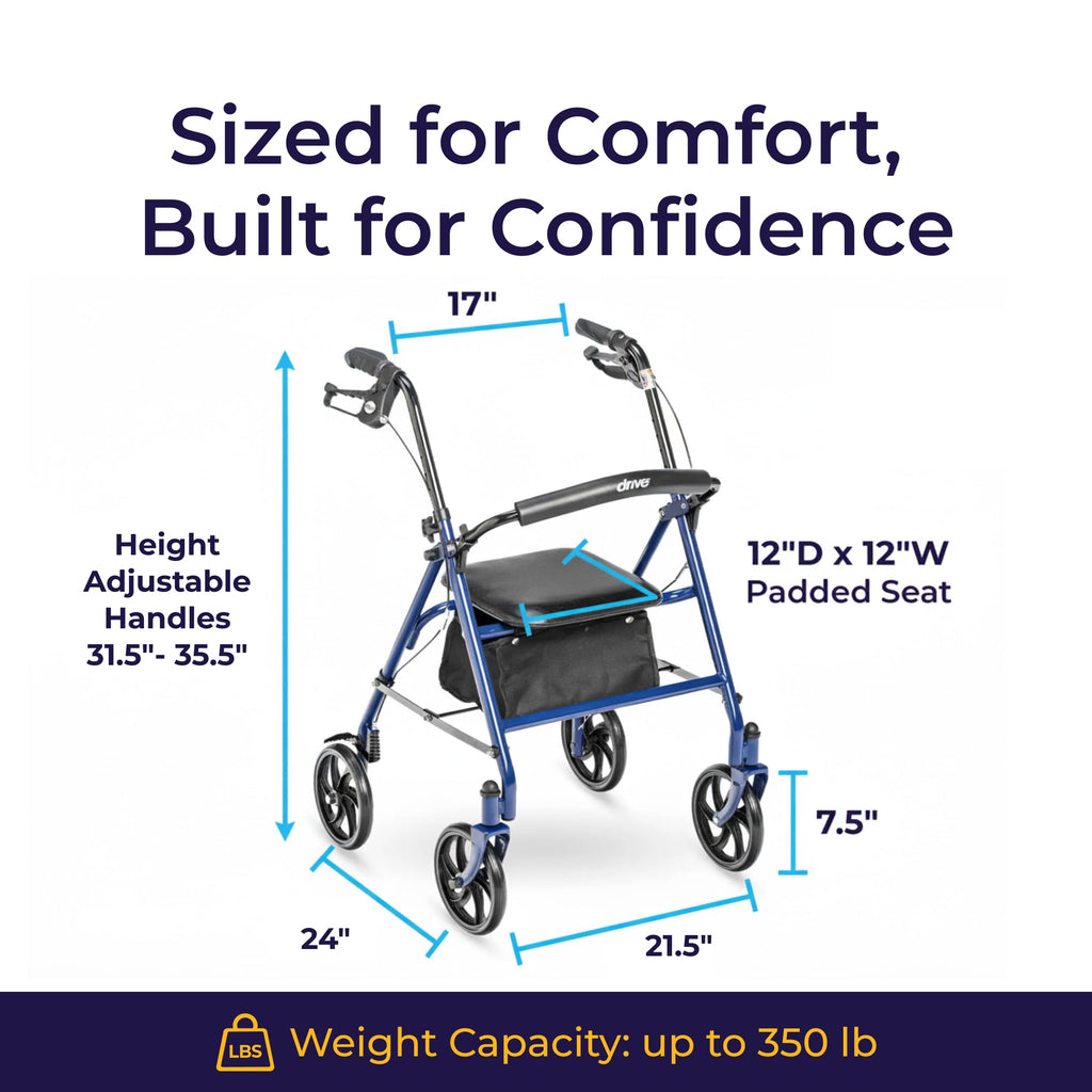 Medical Rollator Walker with Seat - Stable Mobility Support - Height Adjustable