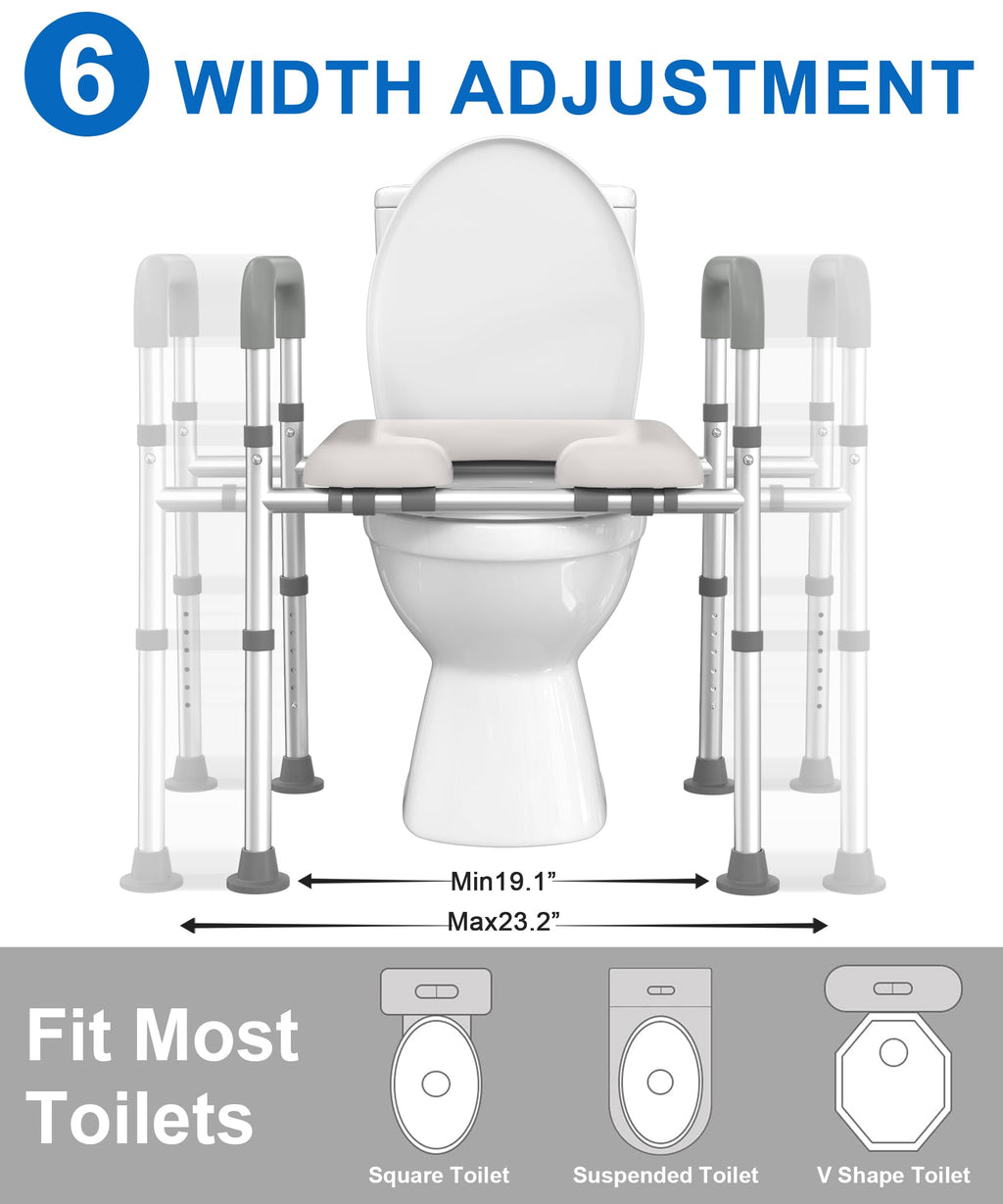 Raised Toilet Seat with Handles, Toilet Seat Riser for Seniors with Adjustable Height & Width, FSA HSA Eligible 400lb Handicap