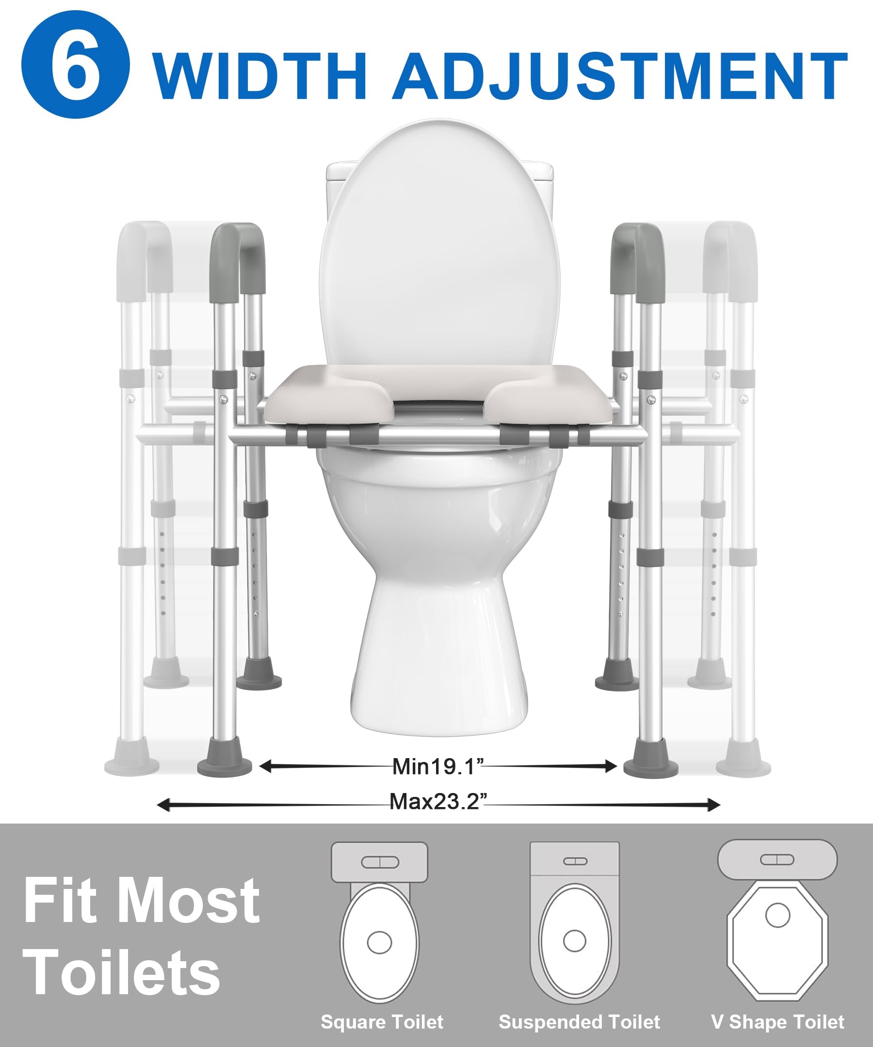Raised Toilet Seat with Handles, Toilet Seat Riser for Seniors with Adjustable Height & Width, FSA HSA Eligible 400lb Handicap