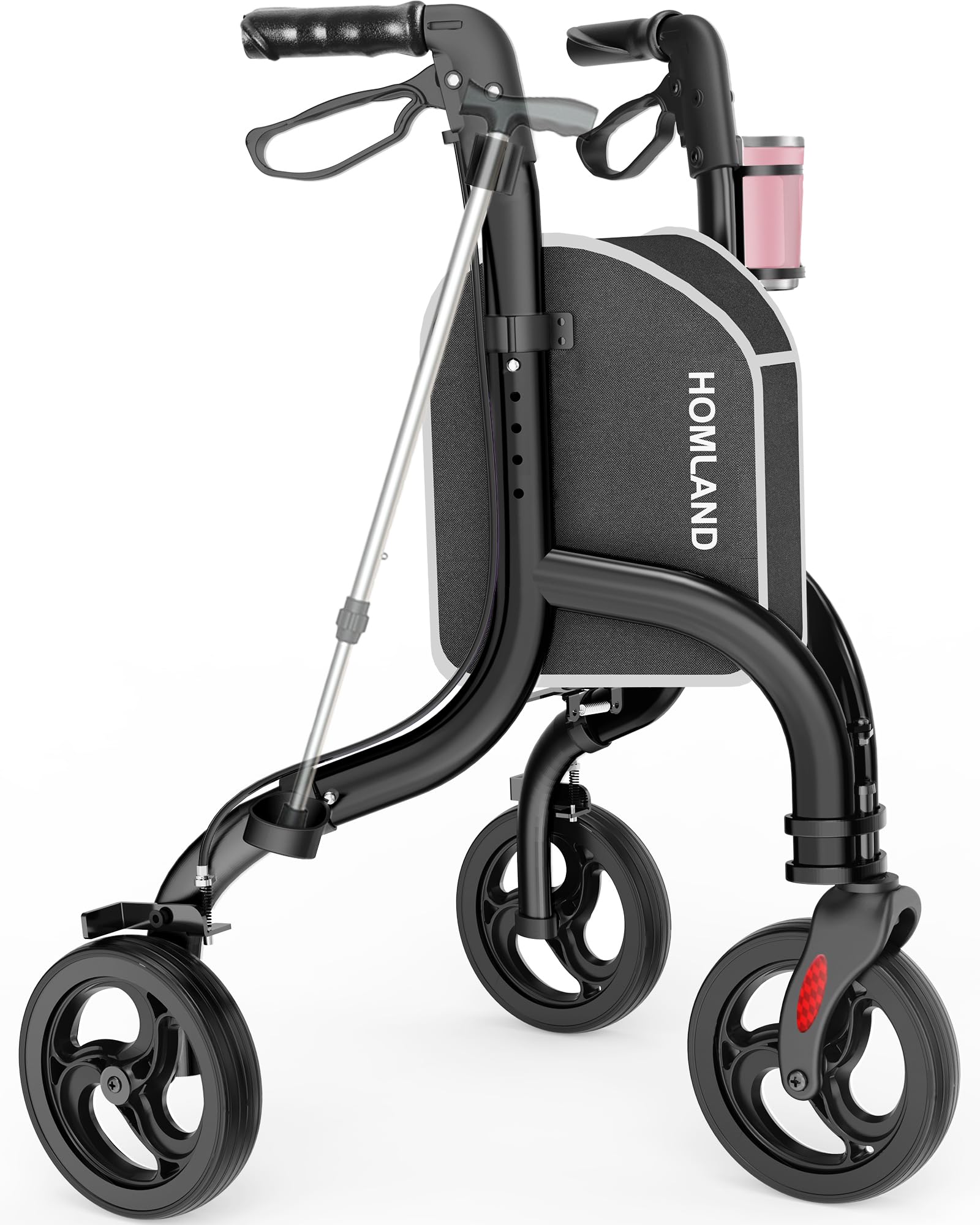 3 Wheel Walkers for Seniors, Foldable Wheeled Rollator with Cane Hold and Cup Hold