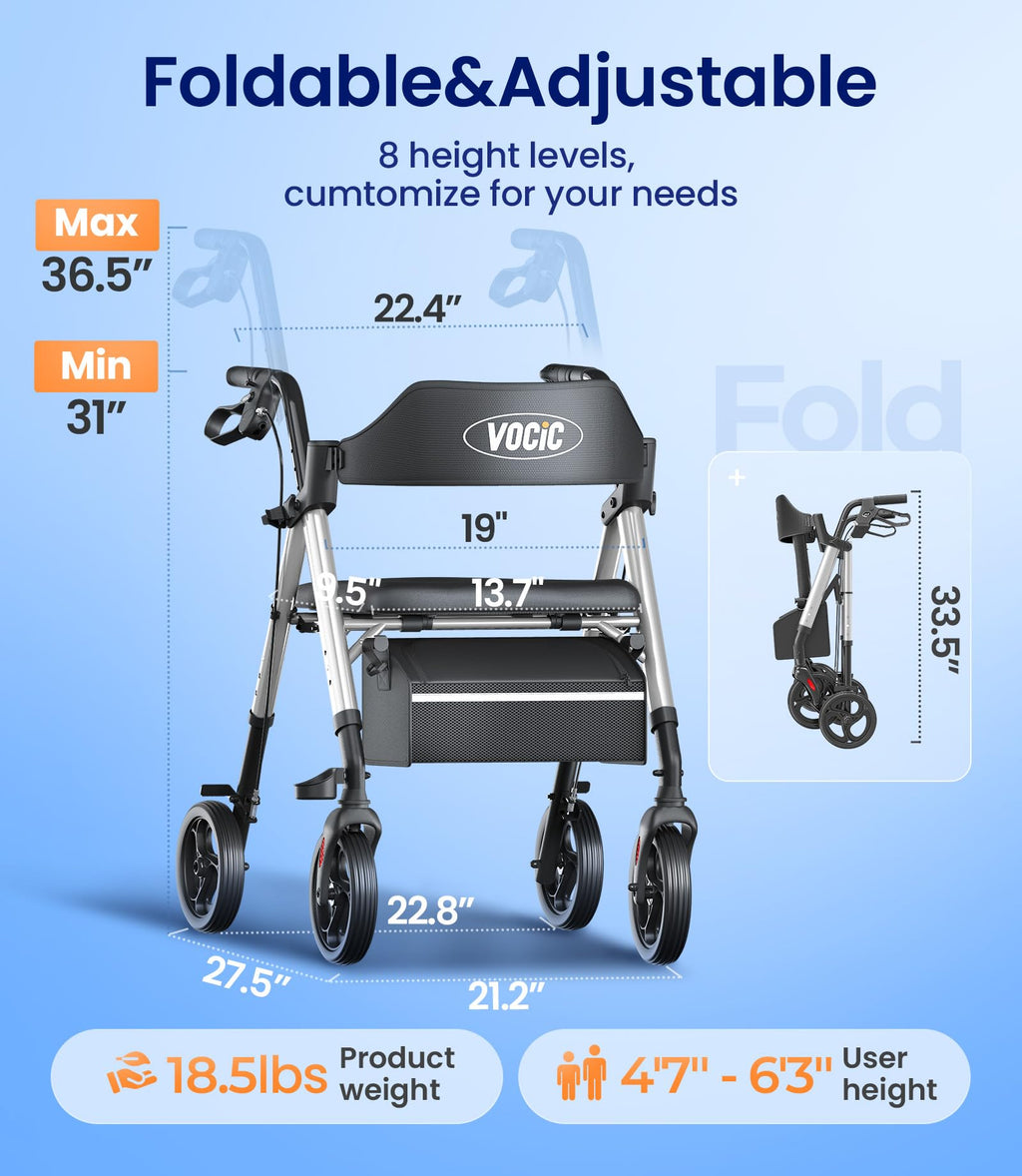 Walkers for Seniors, Z21 Rollator Walker with Seat Supports 350lb