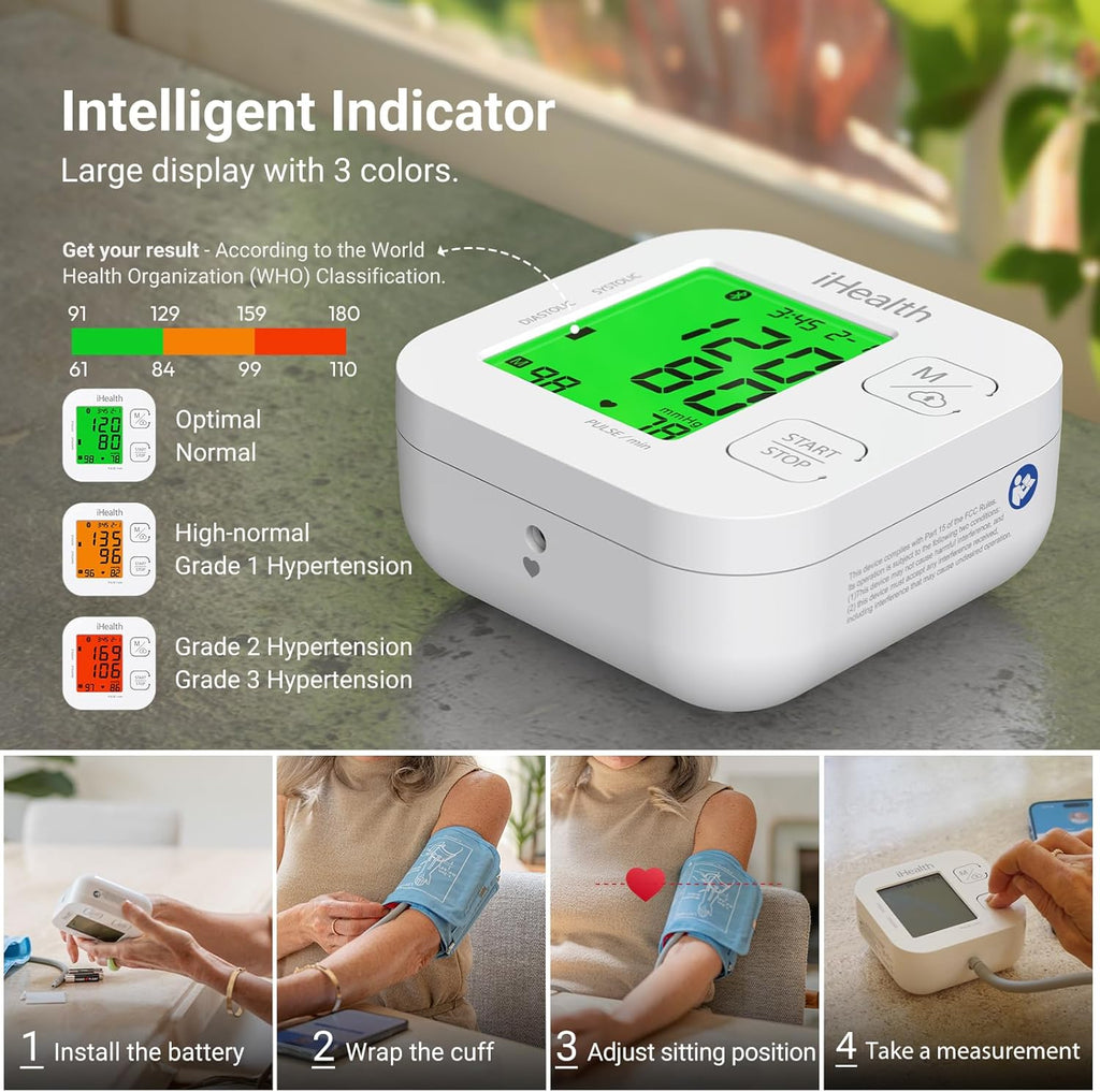 Health Track Smart Upper Arm Blood Pressure Monitor,  fits Standard to Large Adult Arms, Bluetooth Compatible for iOS & Android Devices