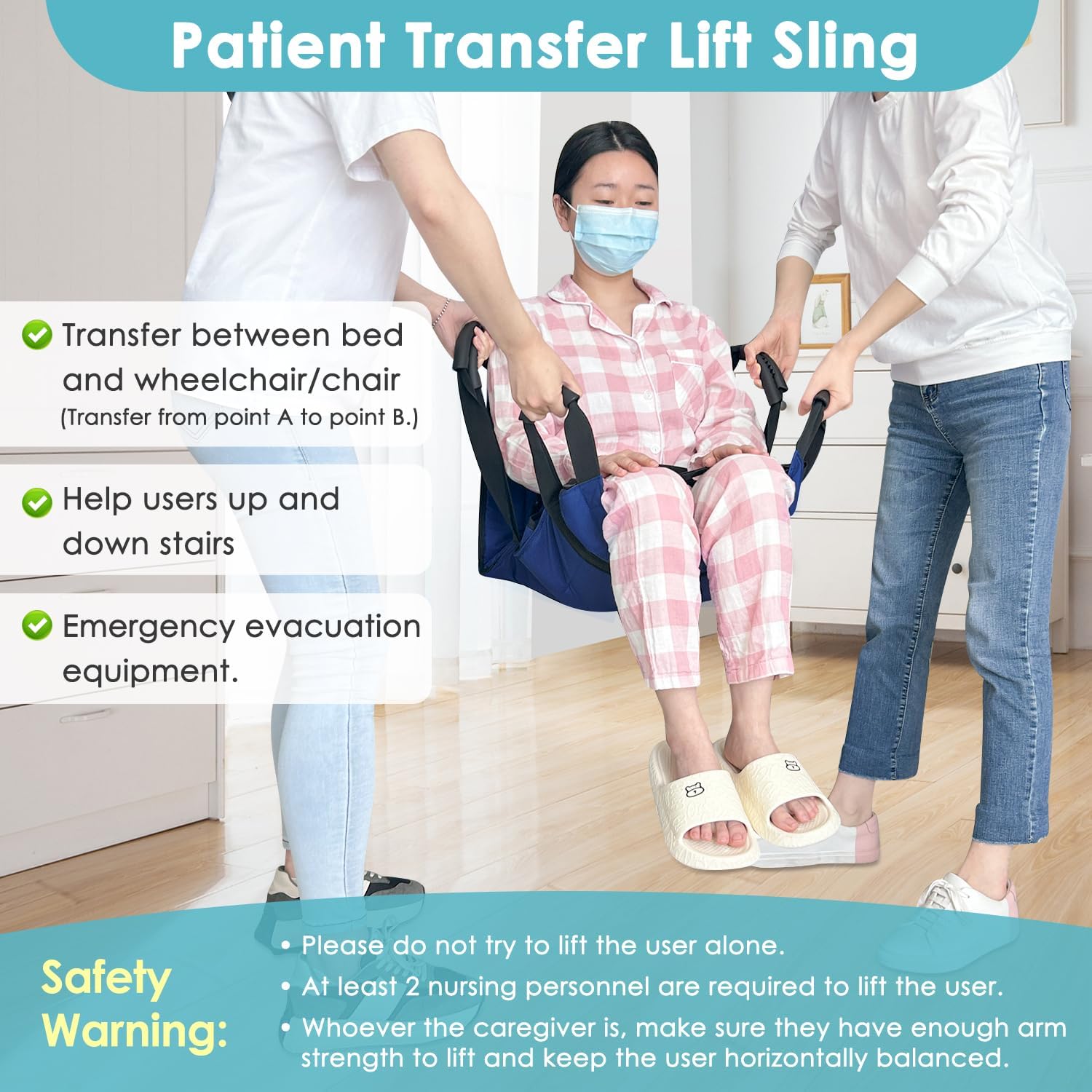 Patient Lift Transfer Belt from Bed to Wheelchair Stair Transfer Emergency Evacuation Chair Pad Safety Medical Lift