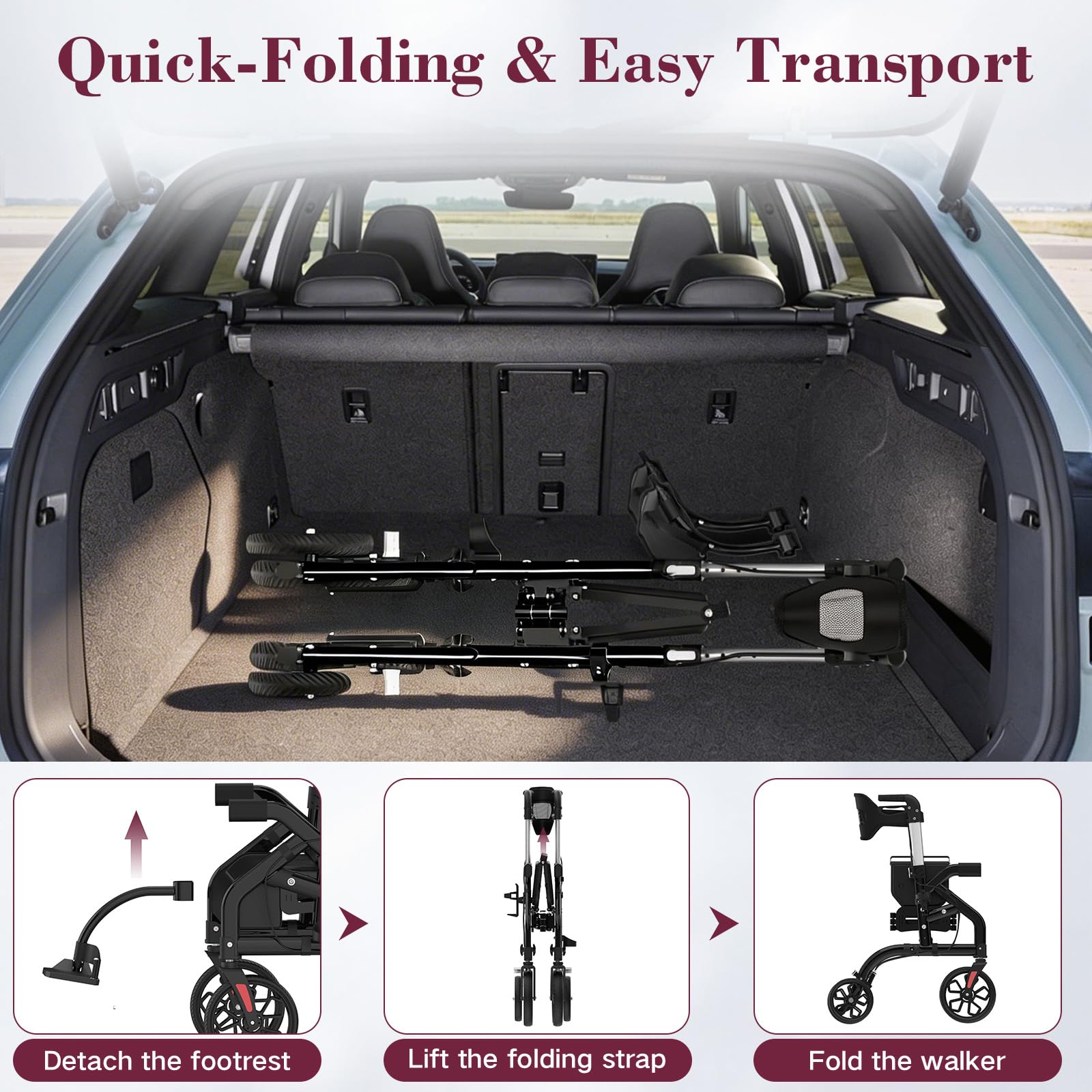 Walkers for Seniors, 2 in 1 Rollator Walker with Seat, 10" Front & 8" Rear Big Wheels, Walker Wheelchair Combo
