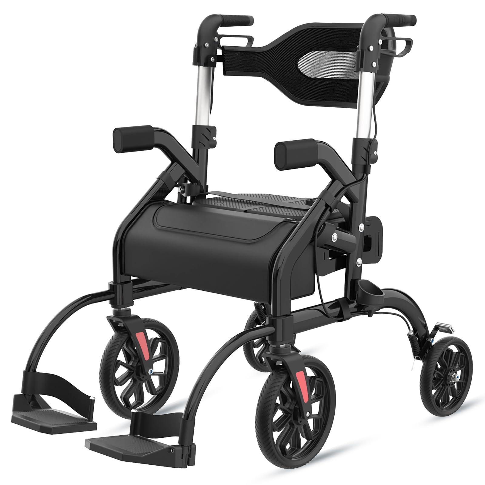 Walkers for Seniors, 2 in 1 Rollator Walker with Seat, 10" Front & 8" Rear Big Wheels, Walker Wheelchair Combo