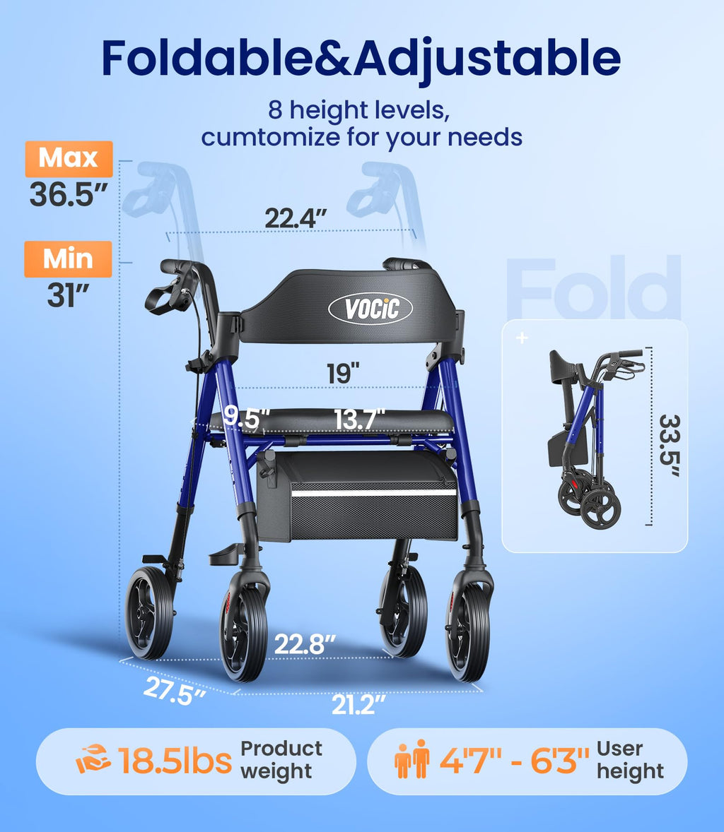 Walkers for Seniors, Z21 Rollator Walker with Seat Supports 350lb