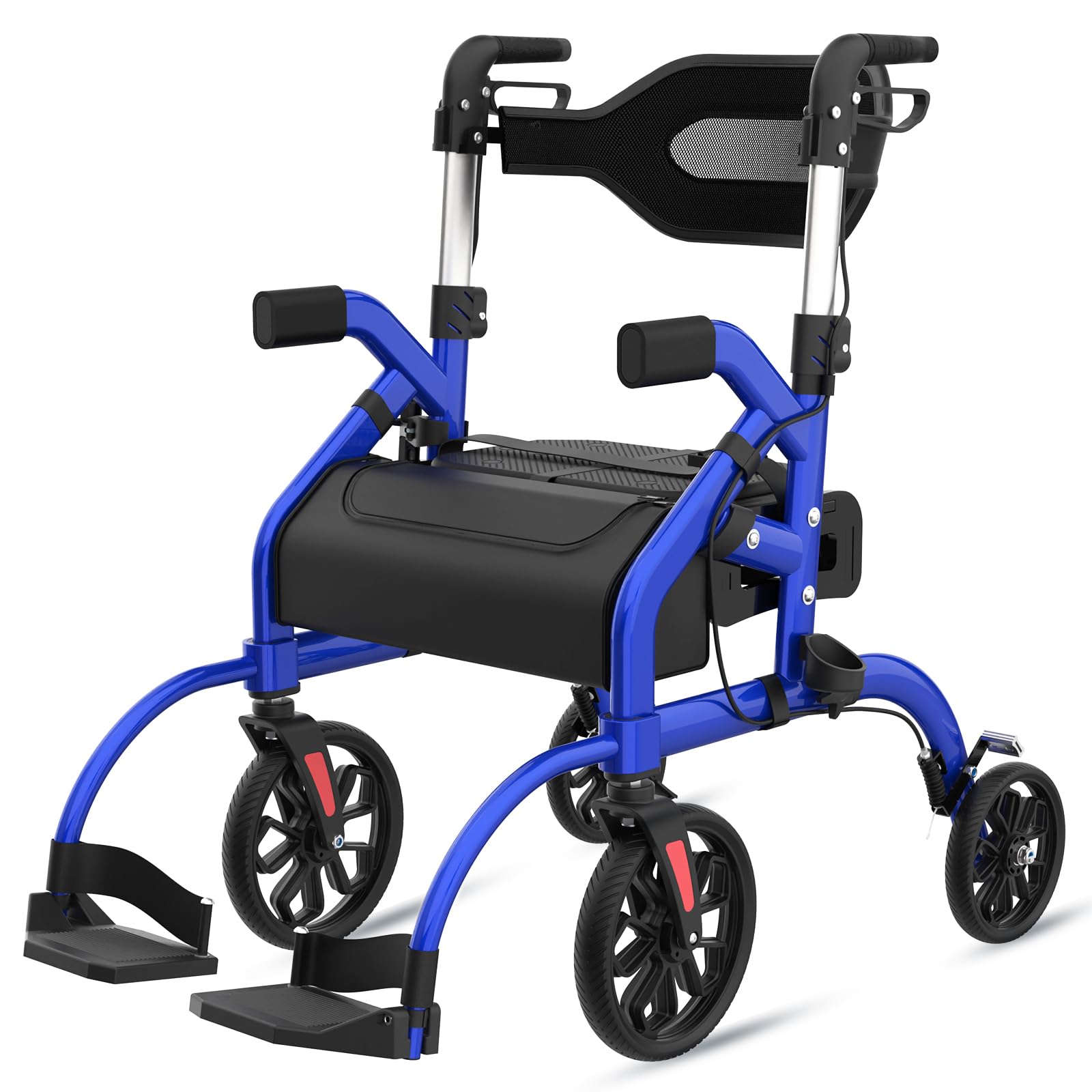Walkers for Seniors, 2 in 1 Rollator Walker with Seat, 10" Front & 8" Rear Big Wheels, Walker Wheelchair Combo