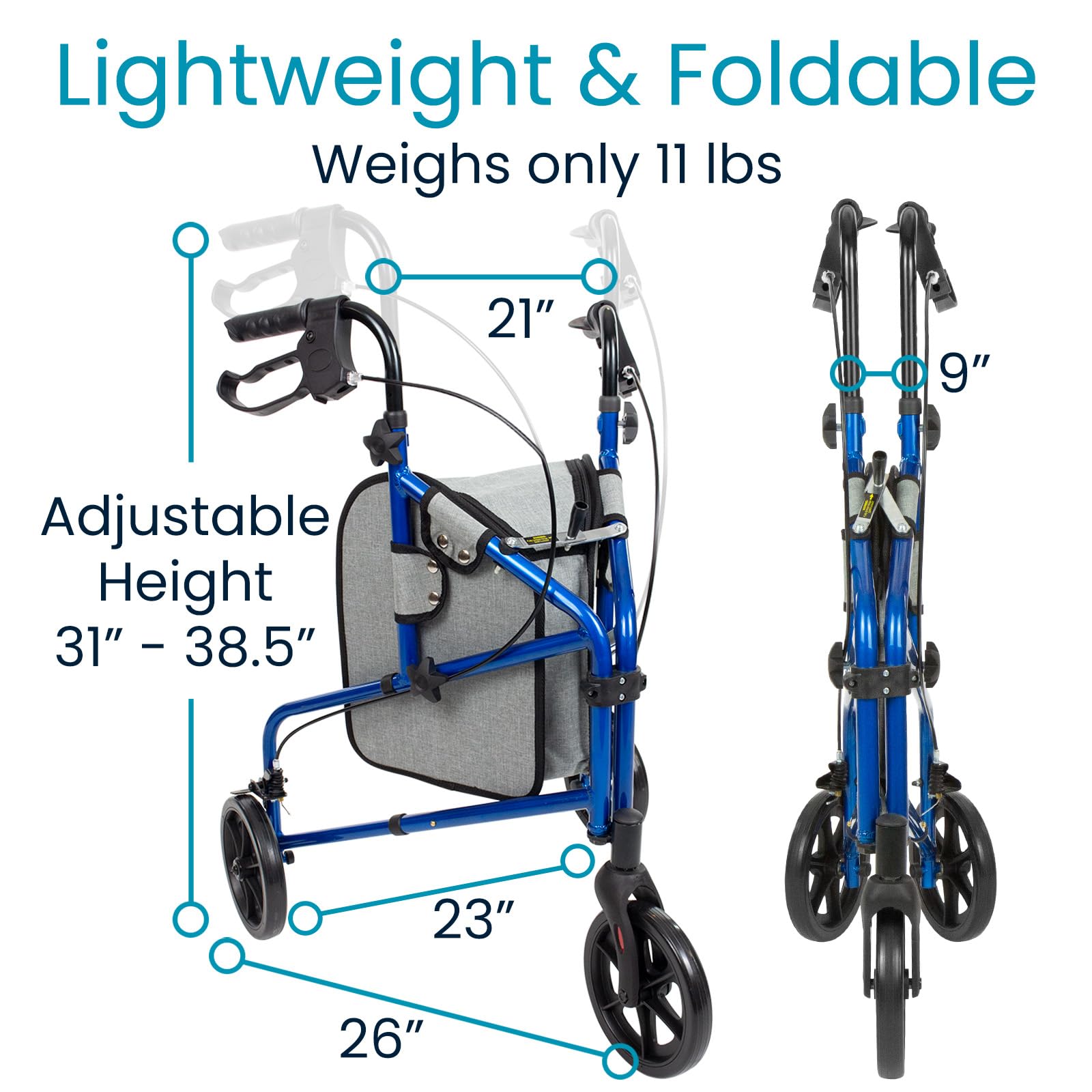 Mobility 3 Wheel Walker - Three Wheeled Rollator for Seniors