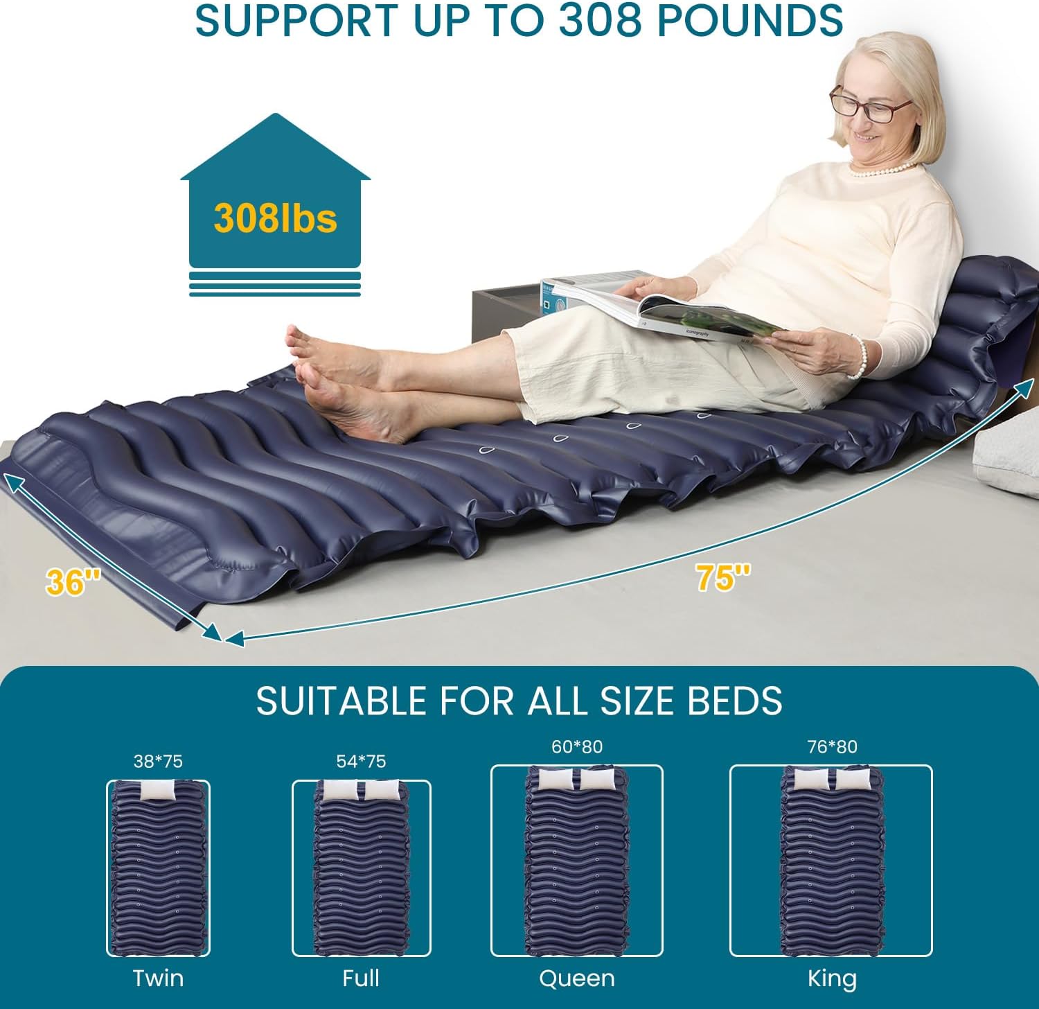 Alternating Air Pressure Mattress Pad, Bed Sore Prevention, Hospital Bed Mattress Topper with Whisper Quiet Pump