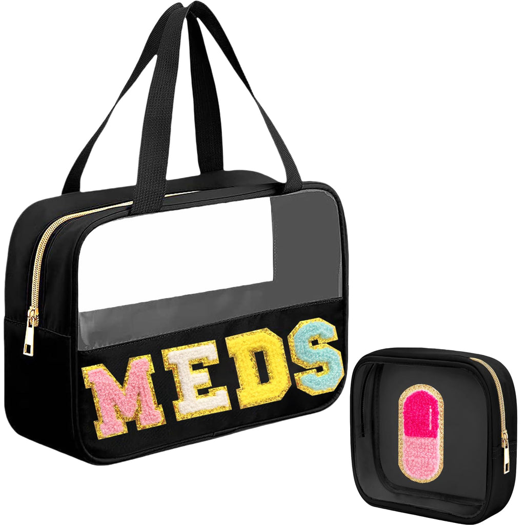 Letter MEDS Bag Clear Medical Medicine bag for Traveling Preppy Emergency Patch Bag with Handle