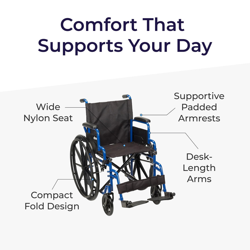 Medical Blue Streak Lightweight Wheelchair - Portable Folding Mobility Aid - Swing-Away