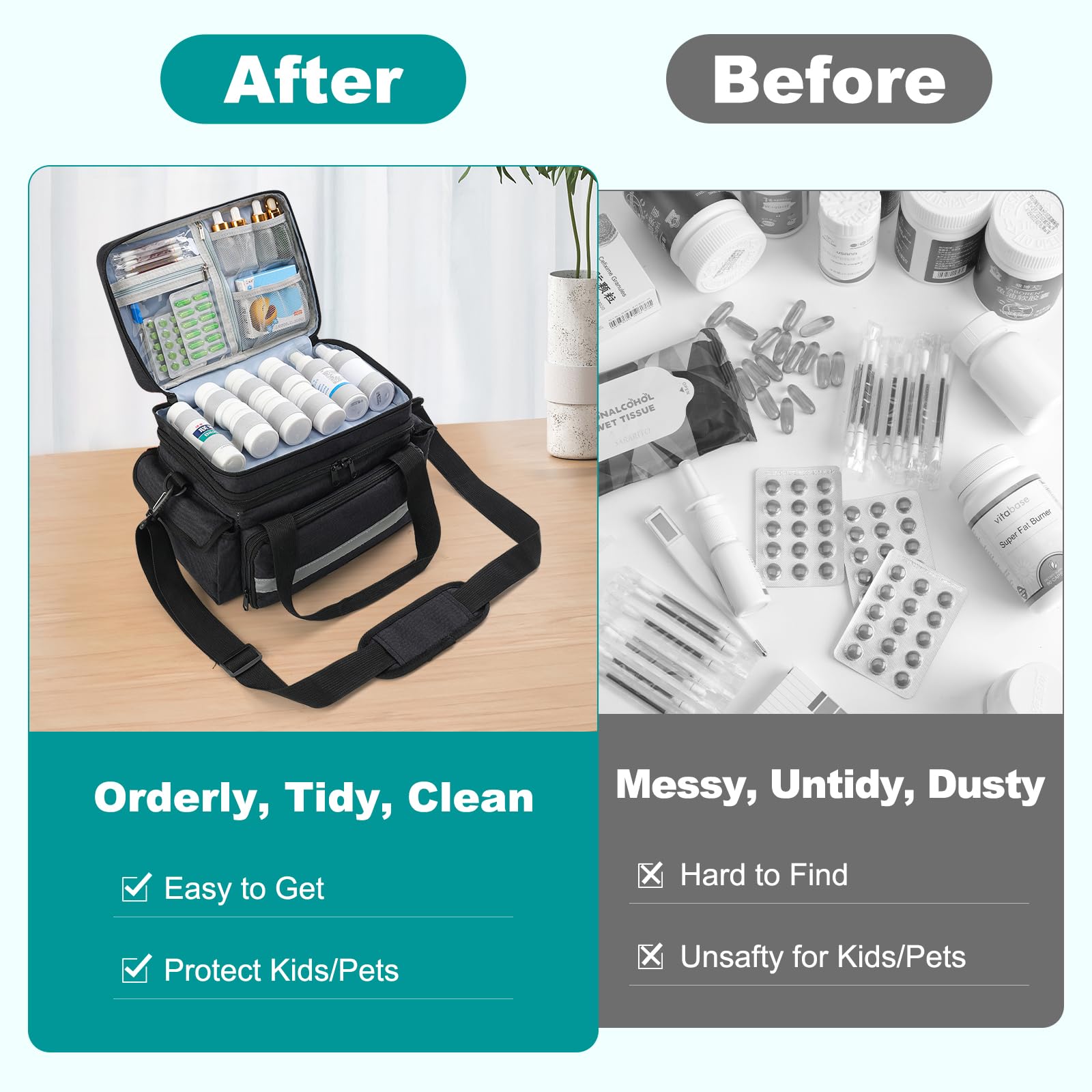 Medicine Organizer with Adjustable Divider, Double-Layer Medicine Bottle organizer Storage