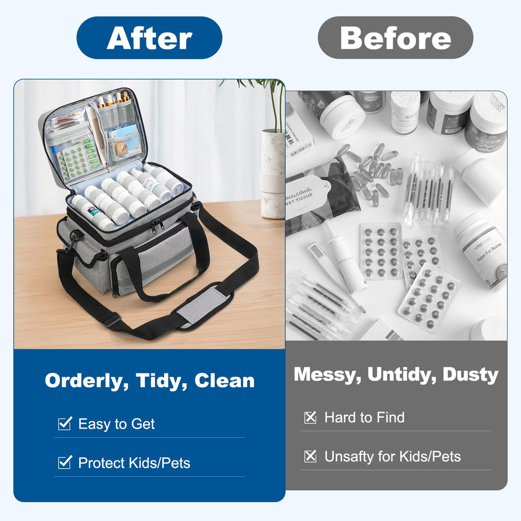 Medicine Organizer with Adjustable Divider, Double-Layer Medicine Bottle organizer Storage