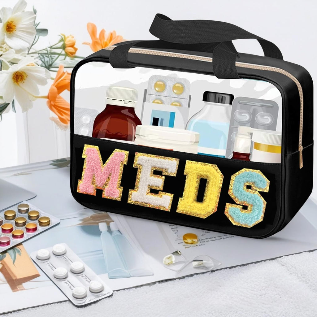 Letter MEDS Bag Clear Medical Medicine bag for Traveling Preppy Emergency Patch Bag with Handle