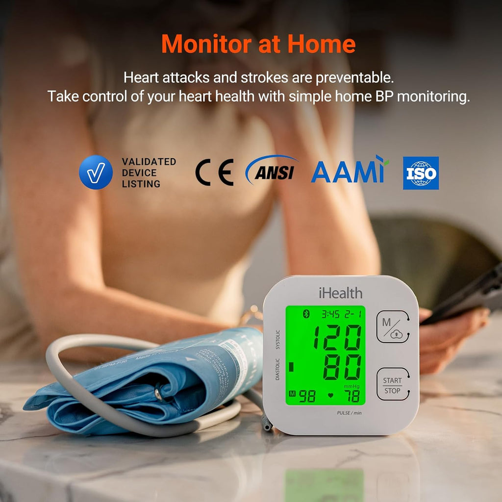 Health Track Smart Upper Arm Blood Pressure Monitor,  fits Standard to Large Adult Arms, Bluetooth Compatible for iOS & Android Devices