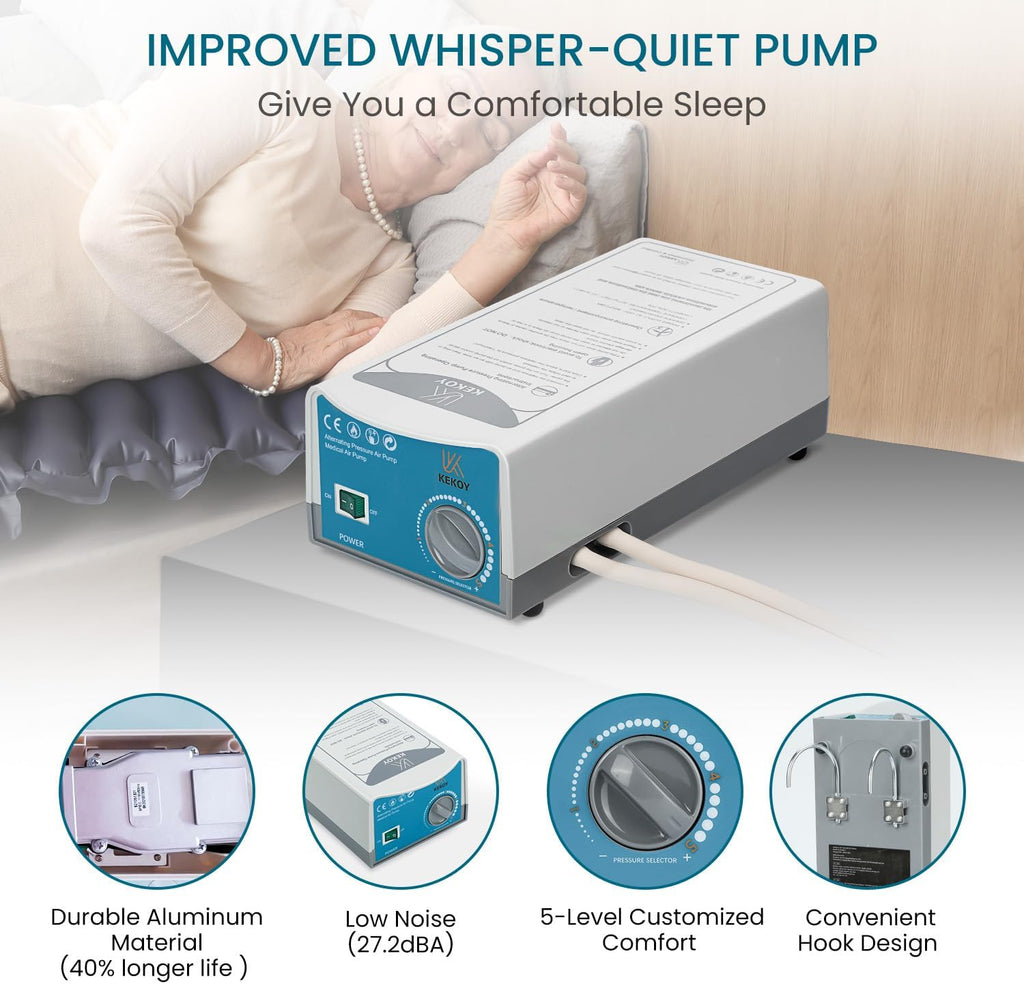 Alternating Air Pressure Mattress Pad, Bed Sore Prevention, Hospital Bed Mattress Topper with Whisper Quiet Pump