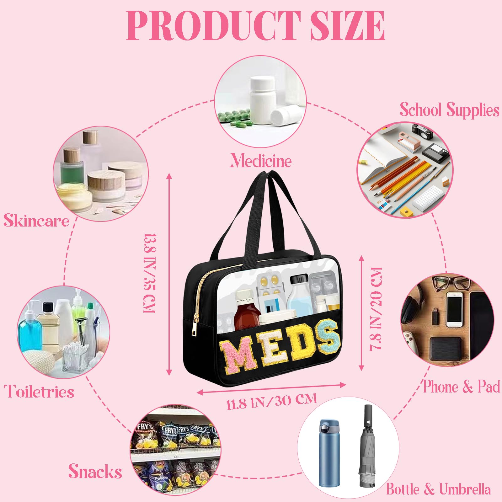 Letter MEDS Bag Clear Medical Medicine bag for Traveling Preppy Emergency Patch Bag with Handle