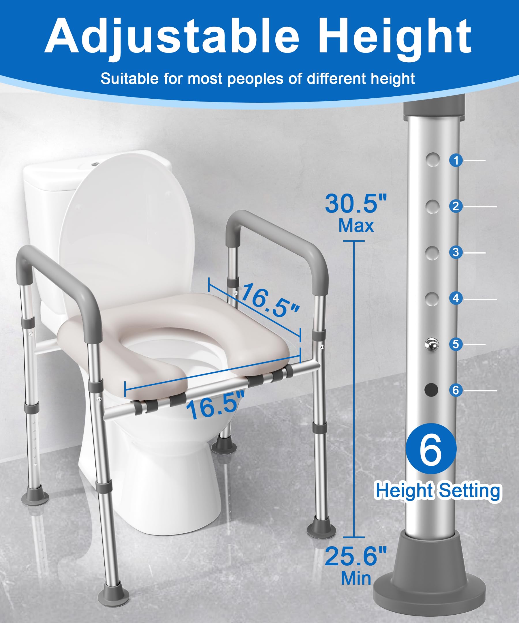 Raised Toilet Seat with Handles, Toilet Seat Riser for Seniors with Adjustable Height & Width, FSA HSA Eligible 400lb Handicap
