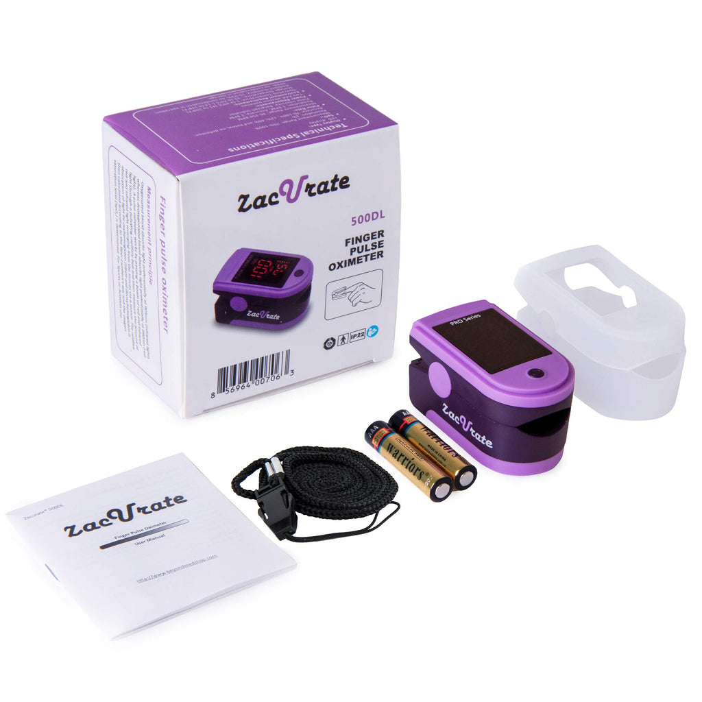 500DL Fingertip Pulse Oximeter Blood Oxygen Saturation Monitor with Silicone Cover, Batteries and Lanyard