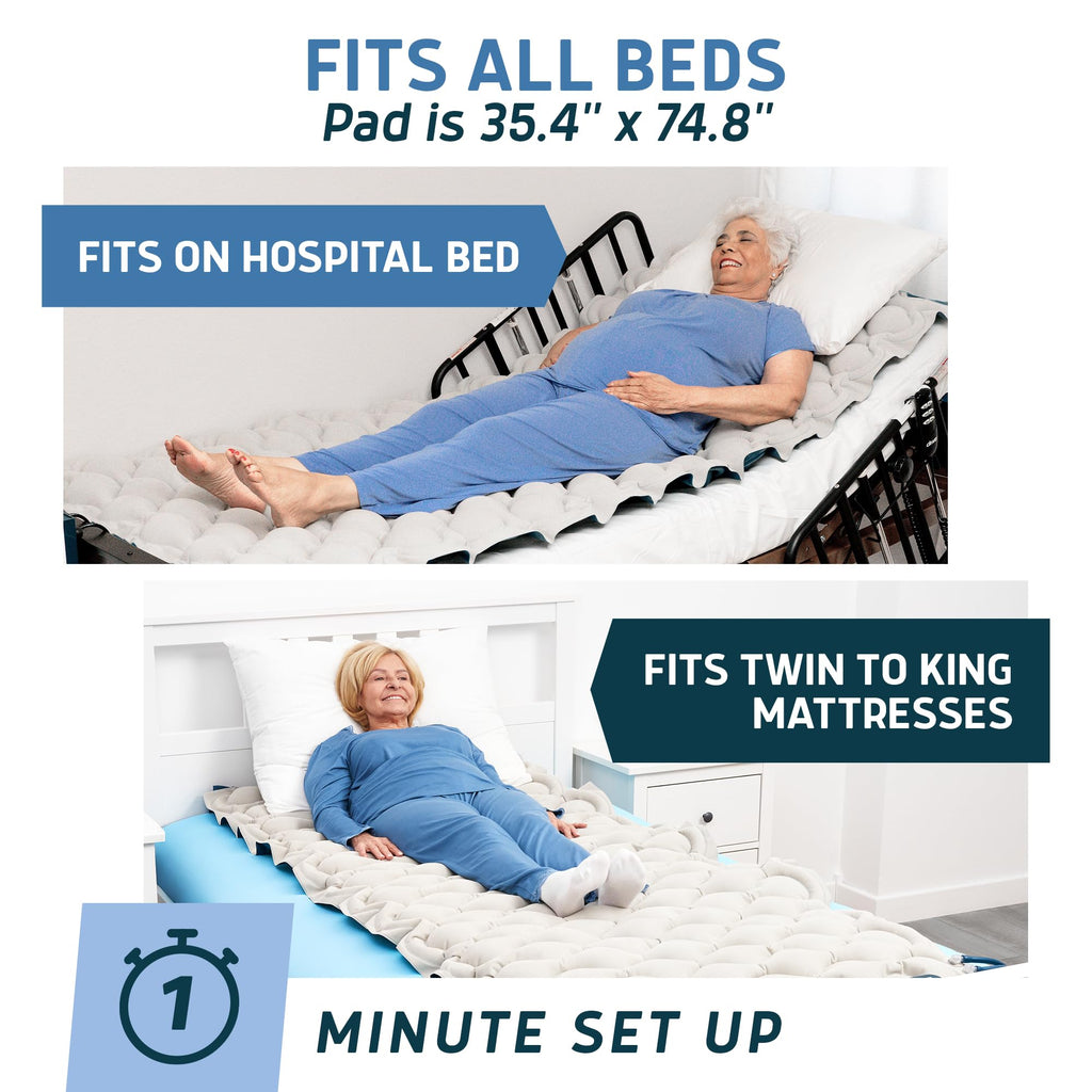 Alternating Air Pressure Mattress Pad with Static Mode & Flocking Add-on - Comfortable Bed Sore Prevention