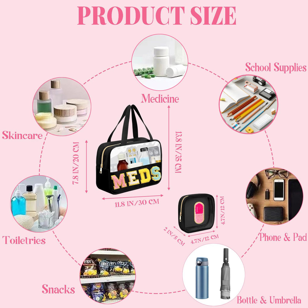 Letter MEDS Bag Clear Medical Medicine bag for Traveling Preppy Emergency Patch Bag with Handle