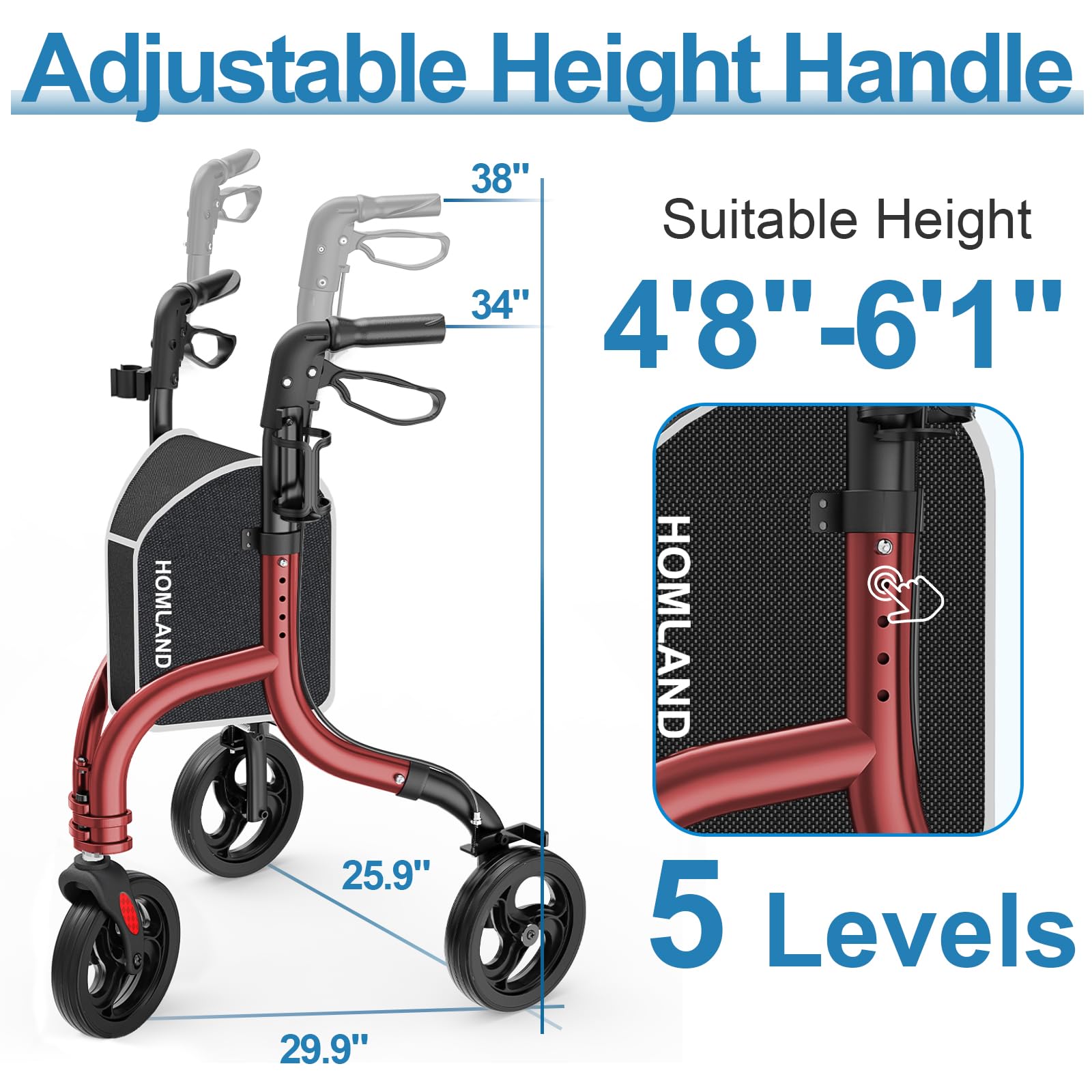 3 Wheel Walkers for Seniors, Foldable Wheeled Rollator with Cane Hold and Cup Hold