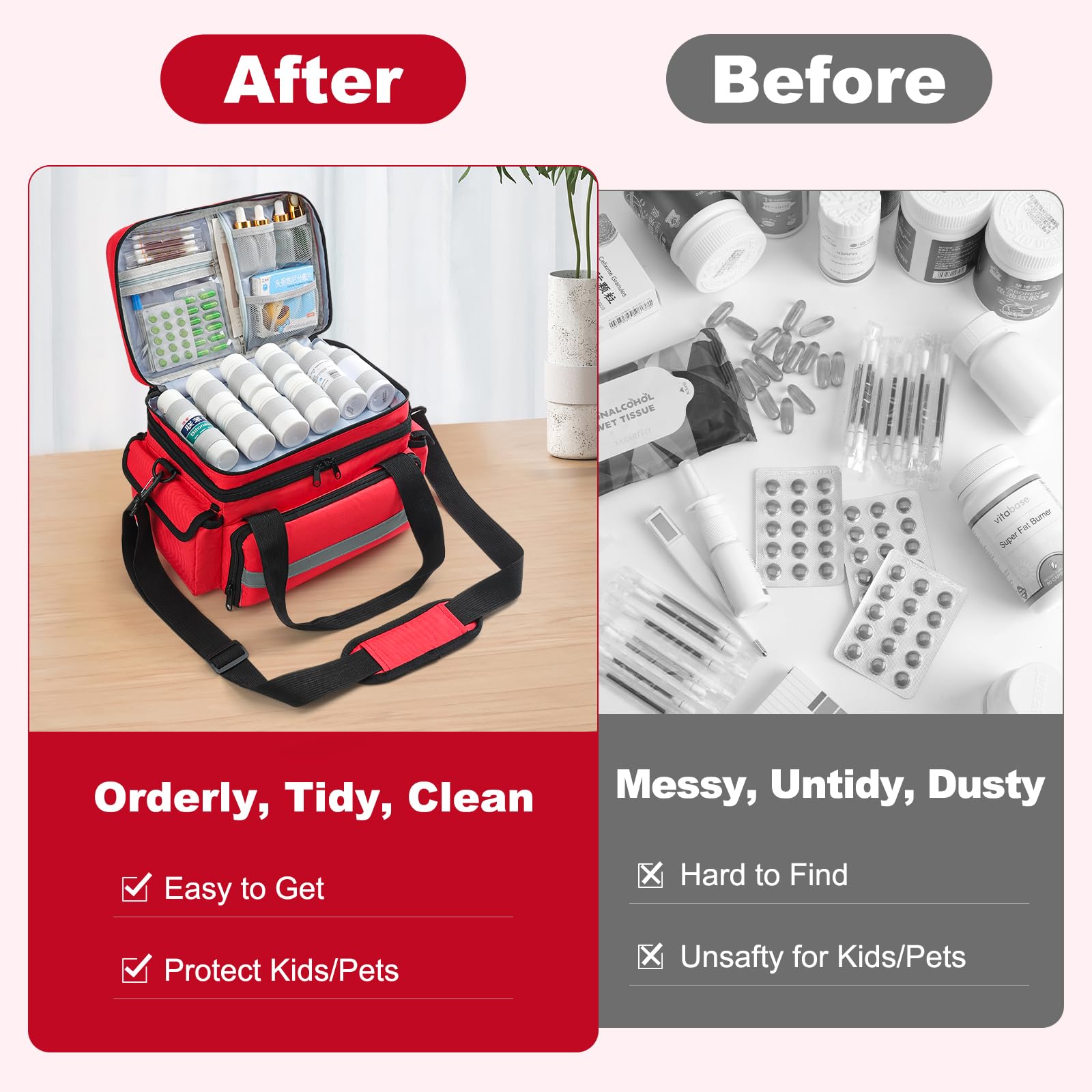 Medicine Organizer with Adjustable Divider, Double-Layer Medicine Bottle organizer Storage