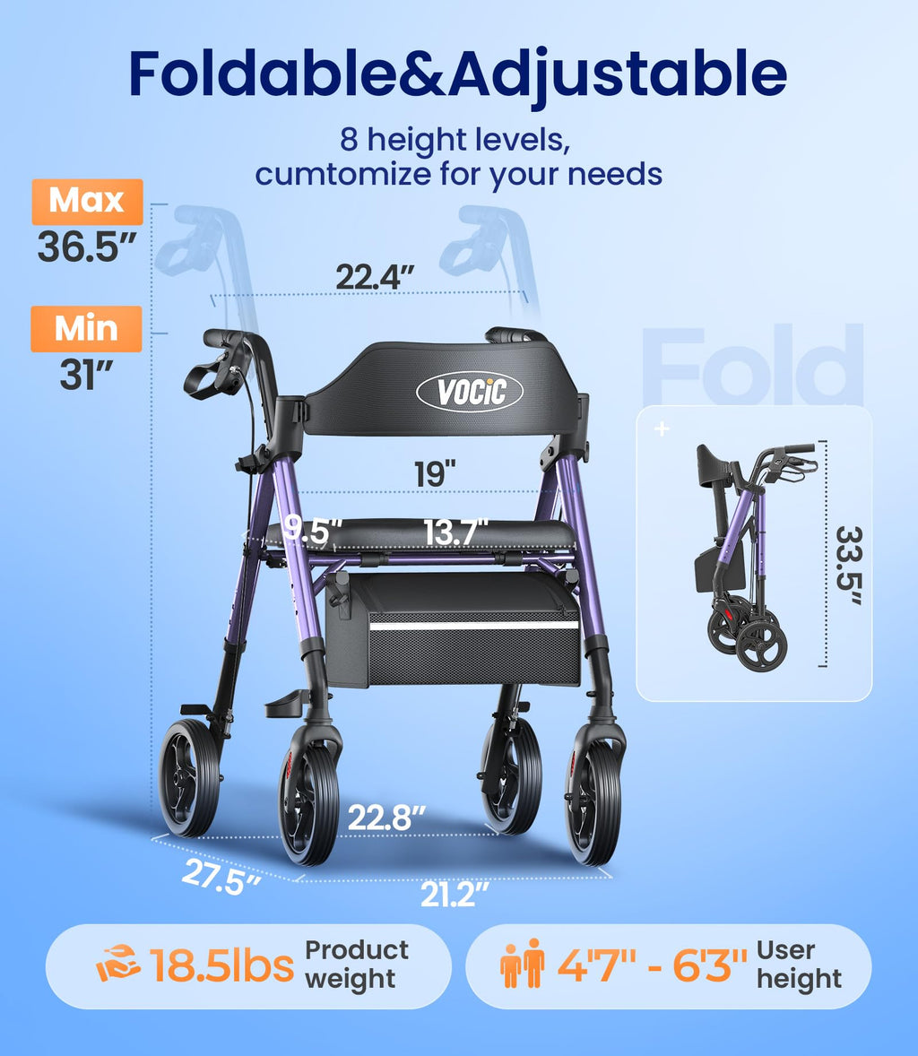Walkers for Seniors, Z21 Rollator Walker with Seat Supports 350lb