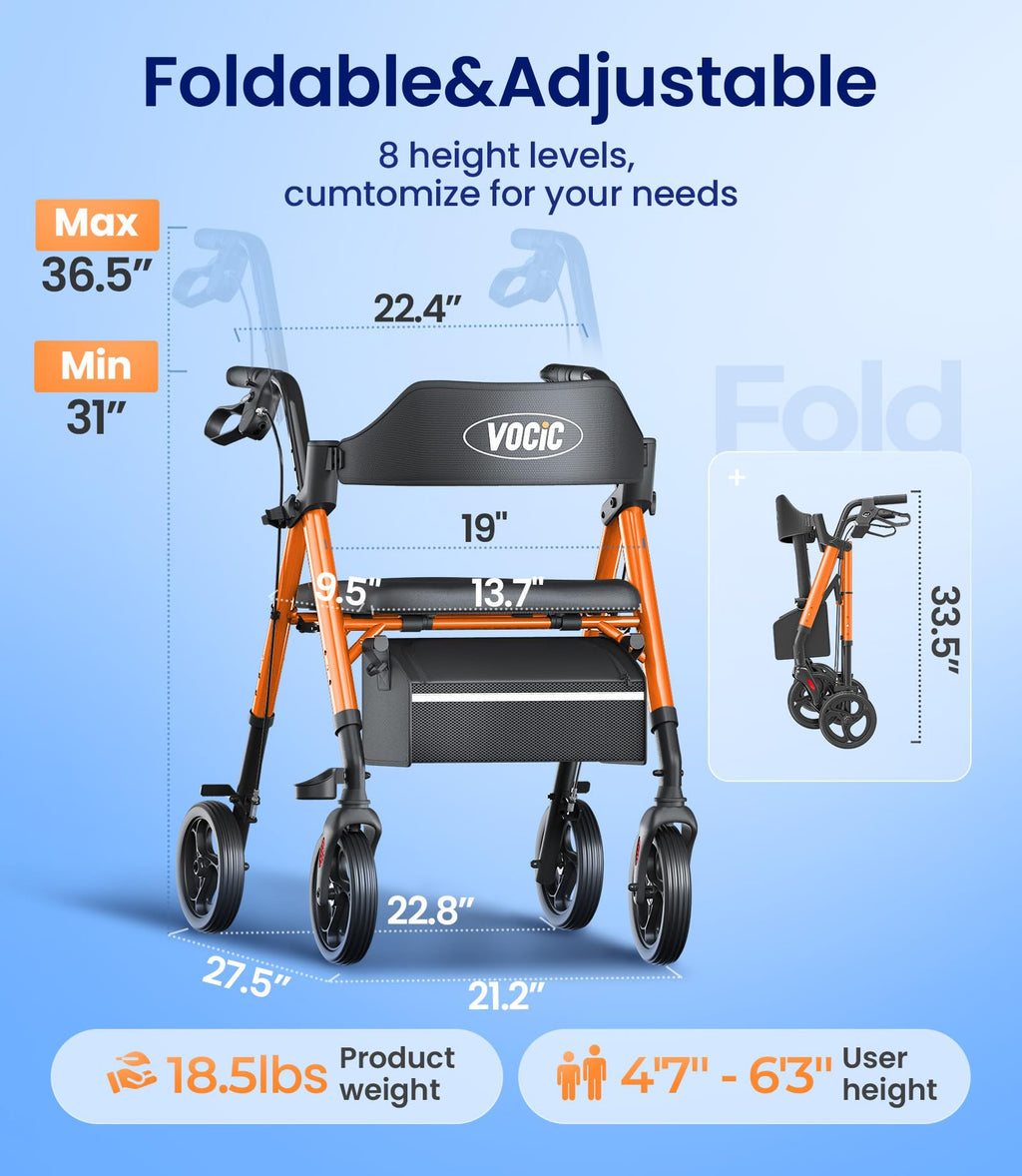 Walkers for Seniors, Z21 Rollator Walker with Seat Supports 350lb