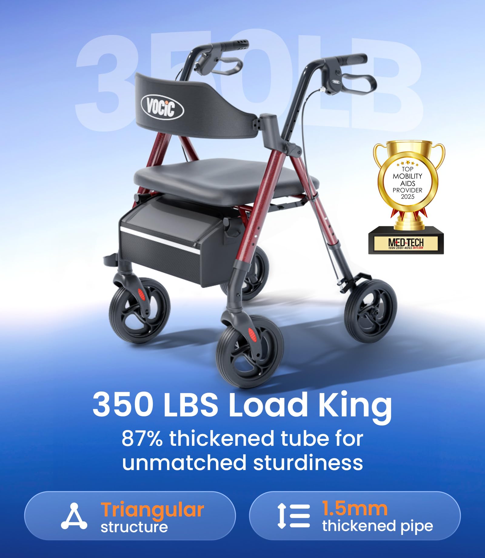 Walkers for Seniors, Z21 Rollator Walker with Seat Supports 350lb