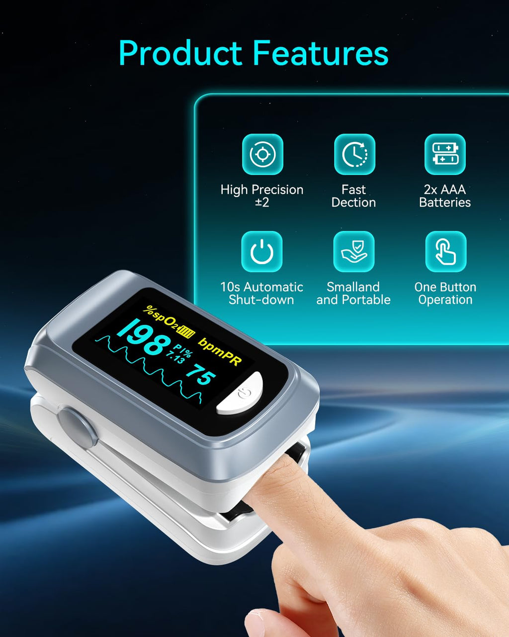 Fingertip Pulse Oximeter Blood Oxygen Saturation Monitor Pulse