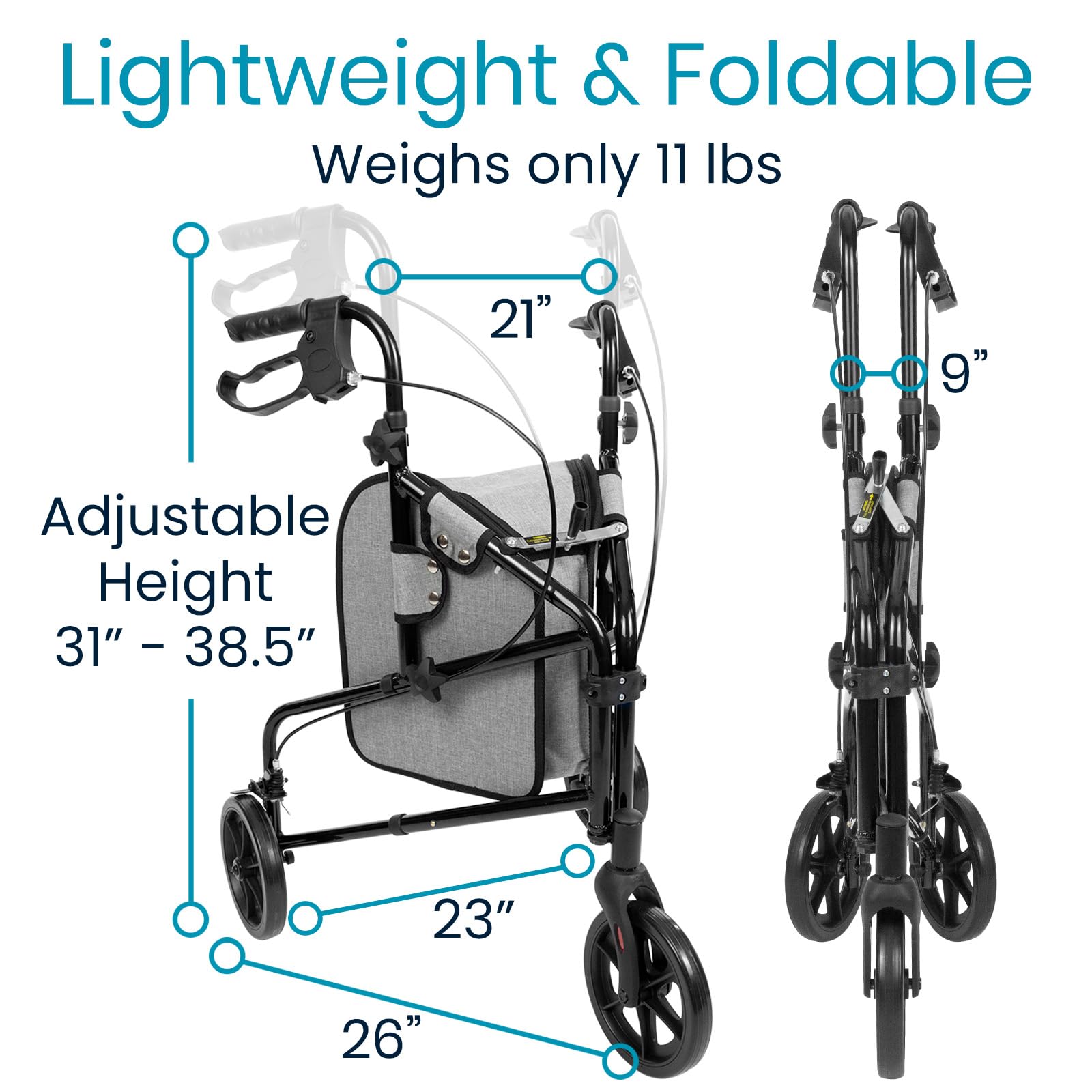 Mobility 3 Wheel Walker - Three Wheeled Rollator for Seniors