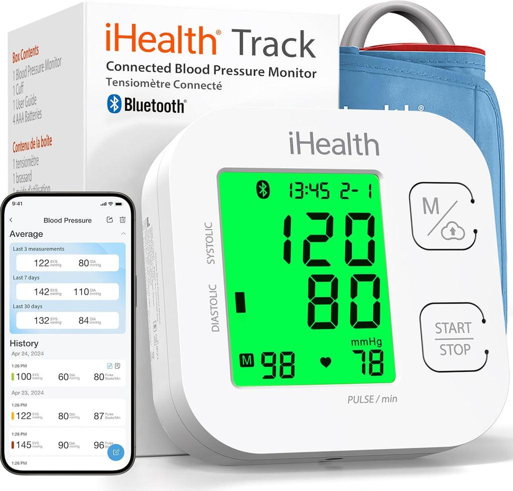 Health Track Smart Upper Arm Blood Pressure Monitor,  fits Standard to Large Adult Arms, Bluetooth Compatible for iOS & Android Devices