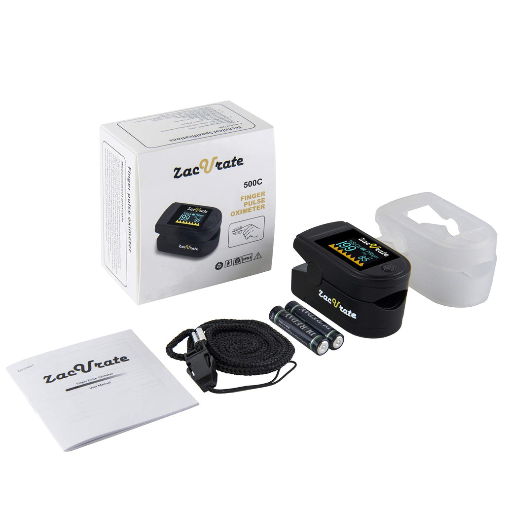 Pro Series 500DL Fingertip Pulse Oximeter Blood Oxygen Saturation Monitor with Silicone Cover, Batteries and Lanyard (Royal Black)