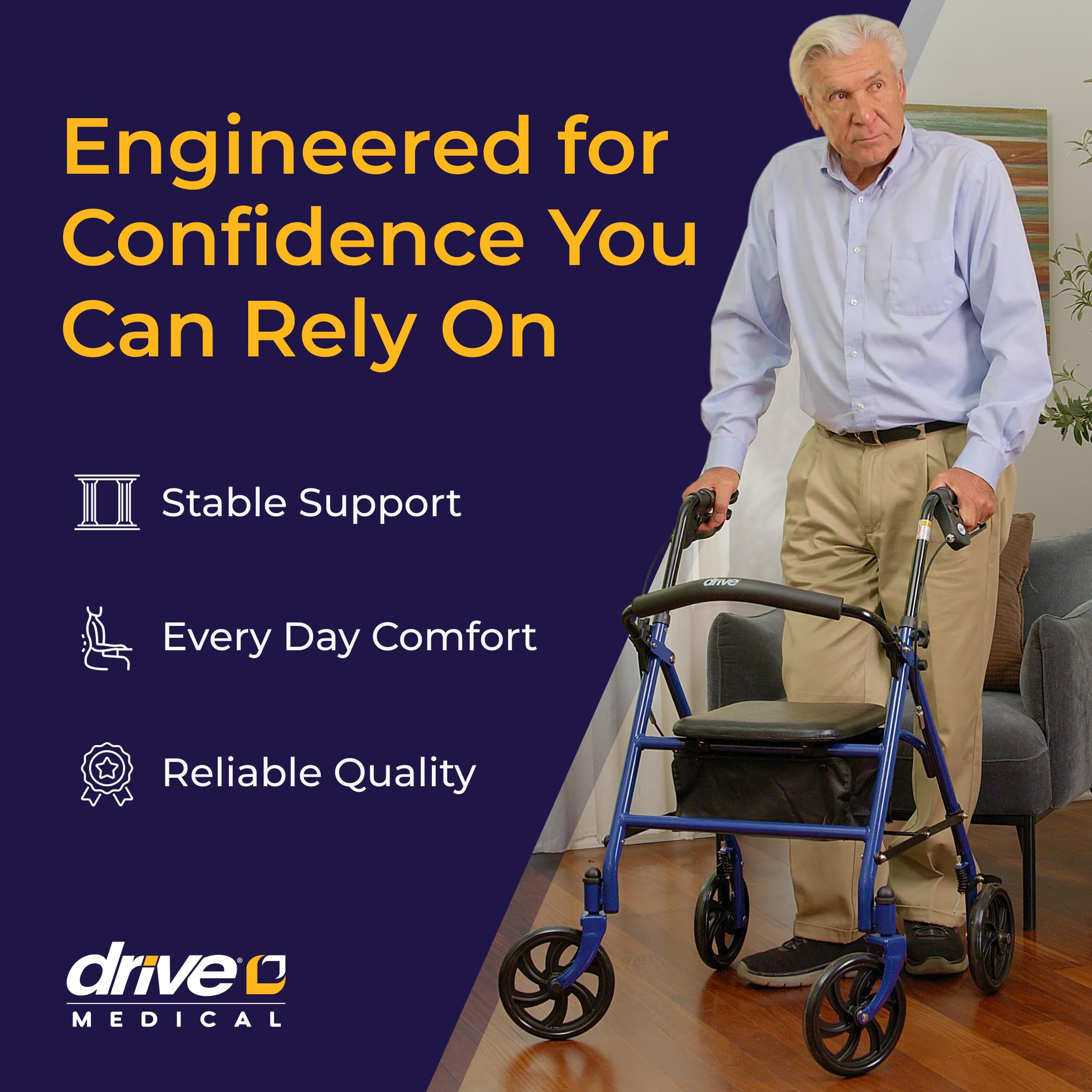Medical Rollator Walker with Seat - Stable Mobility Support - Height Adjustable