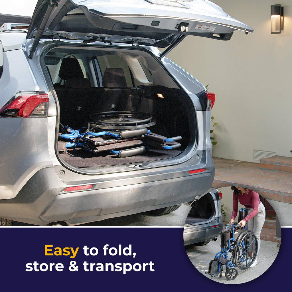 Medical Blue Streak Lightweight Wheelchair - Portable Folding Mobility Aid - Swing-Away
